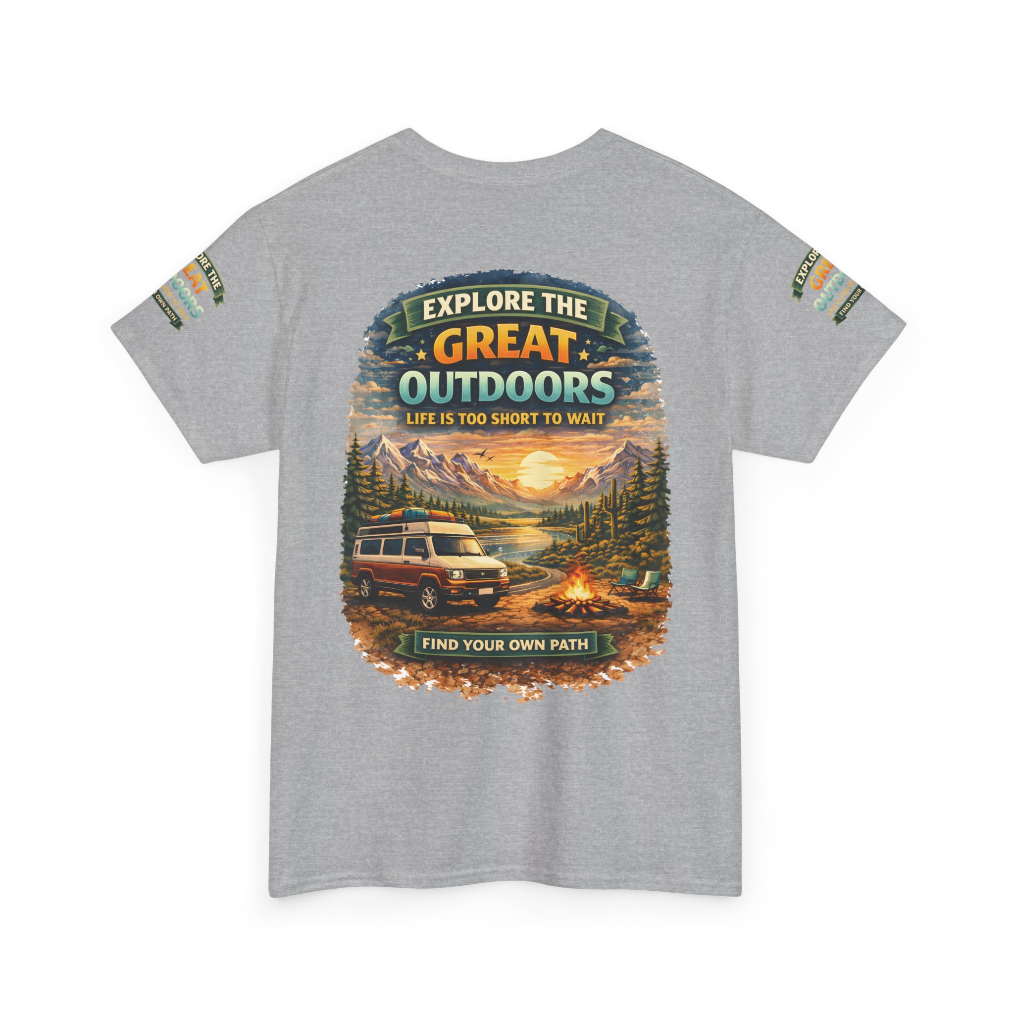 Unisex Heavy Cotton Tee — "Explore The Great Outdoors" Design Scenic-Line