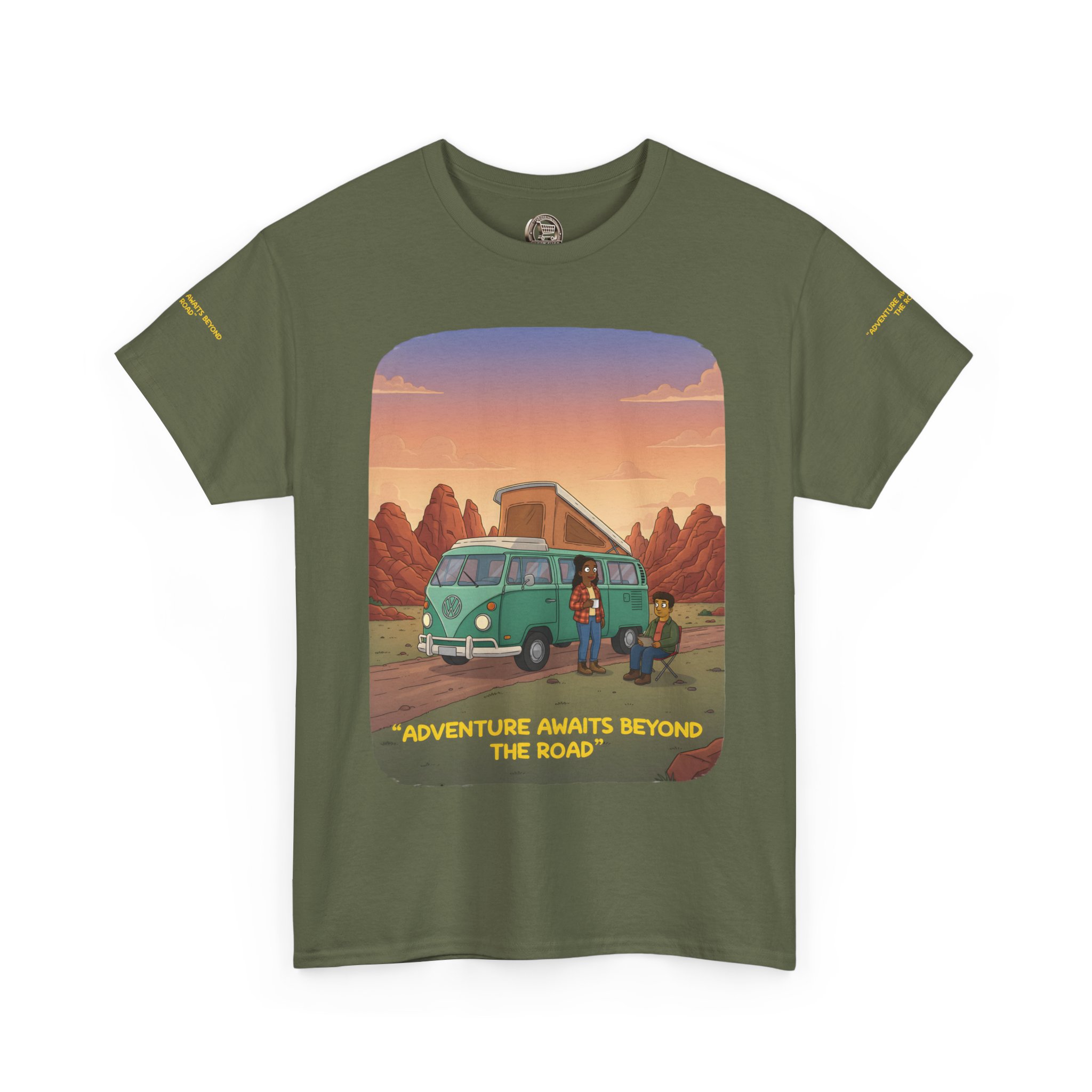 Unisex Heavy Cotton Tee — "Adventure Awaits Beyond The Road" Design Sitcom-Line