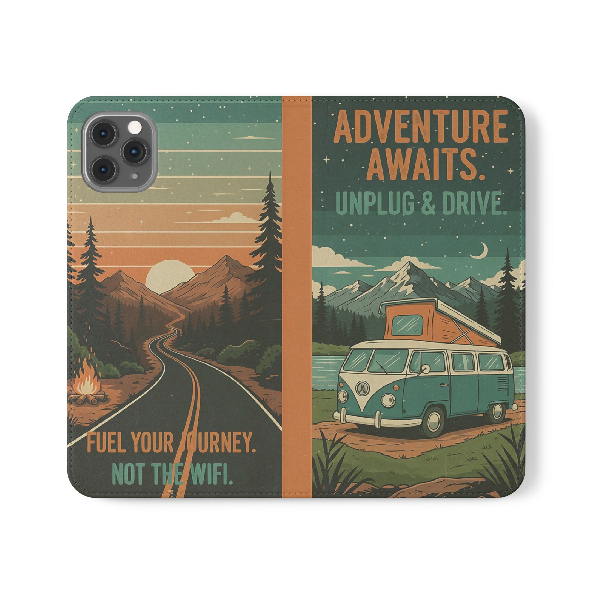 Flip Phone Case — "Adventure Awaits Unplug & Drive" Wallet Case