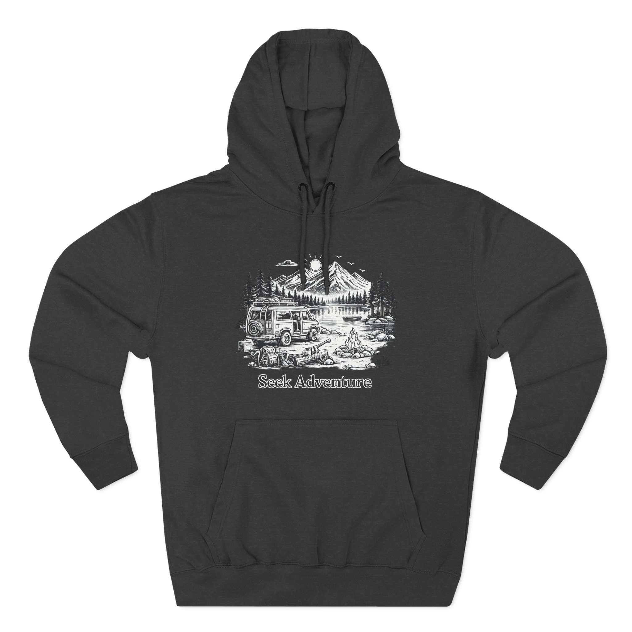 Three-Panel Fleece Hoodie - "Seek Adventure" Design Minimal-Line