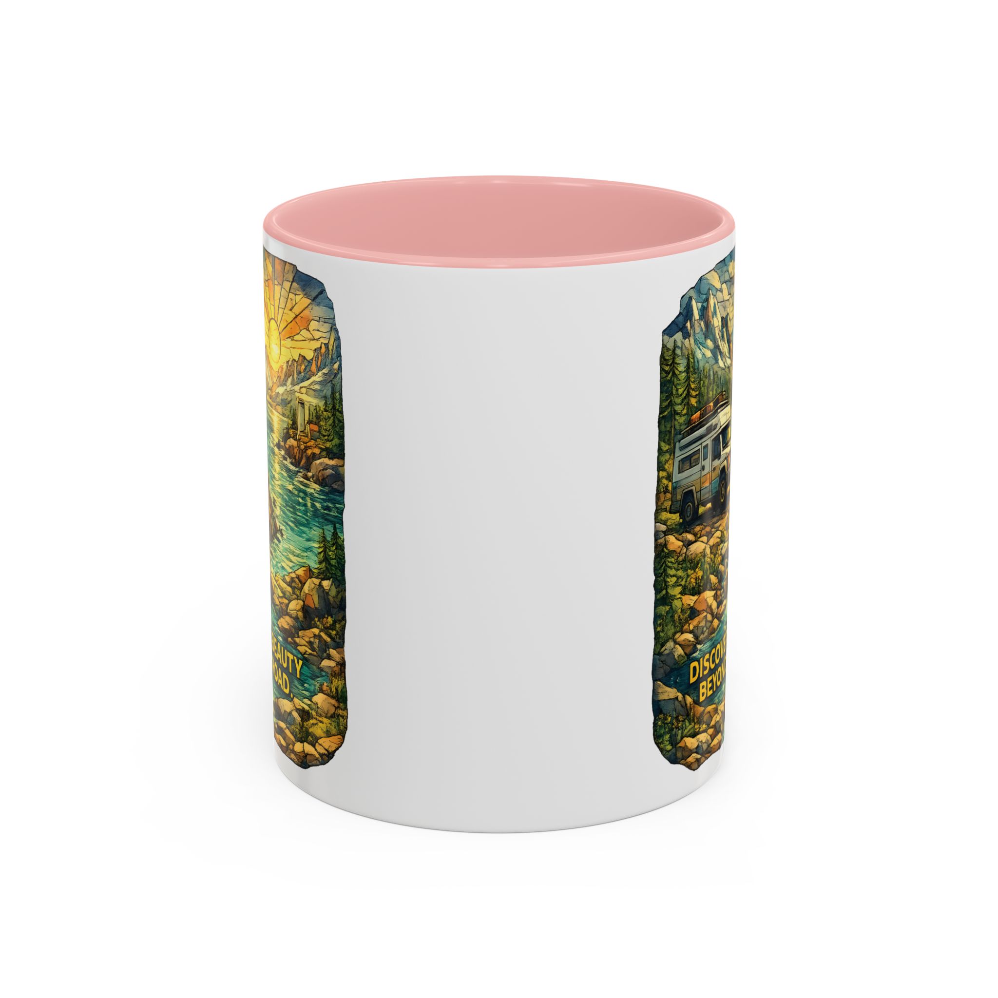 382383989638211207_2048.jpeg Accent Coffee Mug (11, 15oz) — "Discover The Bieuty Beyond The Road" Design Cubic-Line