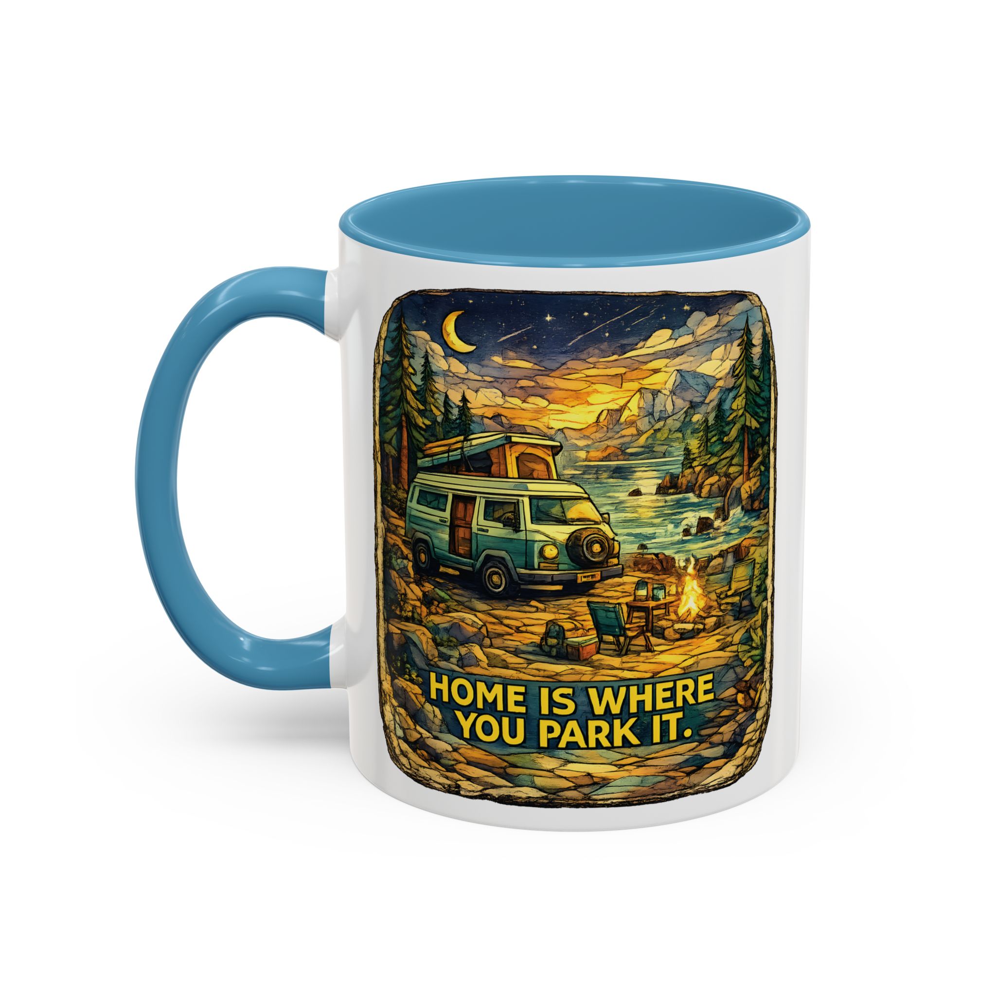 Accent Coffee Mug (11, 15oz) — "Home Is Where You Park It" Design Cubic-Line