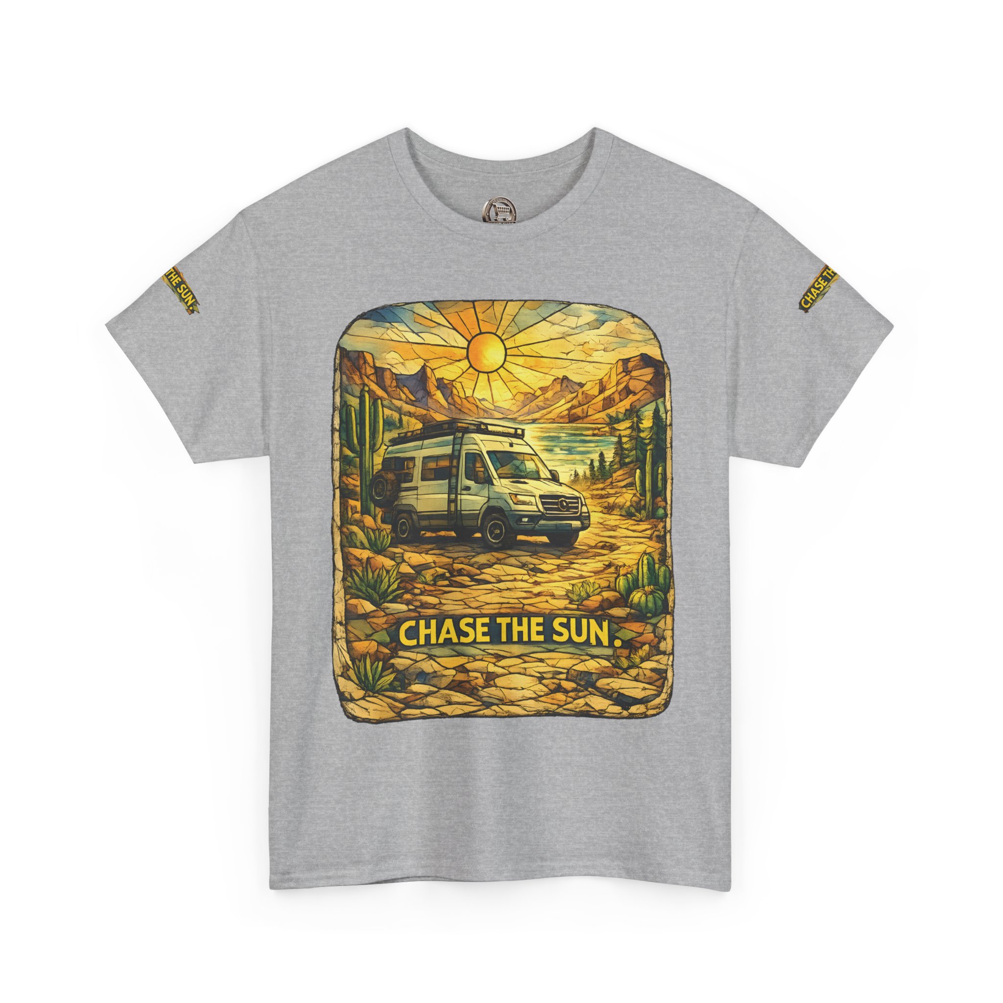 Unisex Heavy Cotton Tee — "Chase The Sun" Design Cubic-Line