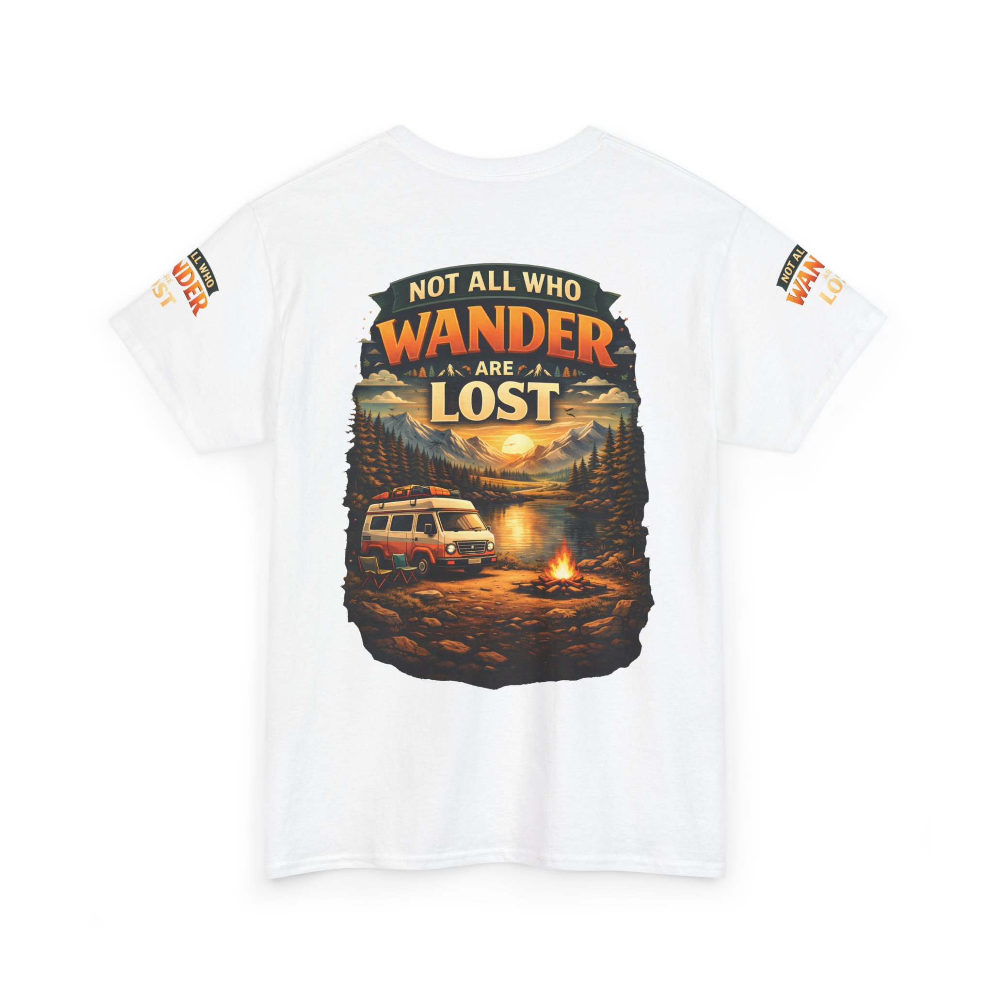Unisex Heavy Cotton Tee — "Not All Who Wander Are Lost" Design Scenic-Line