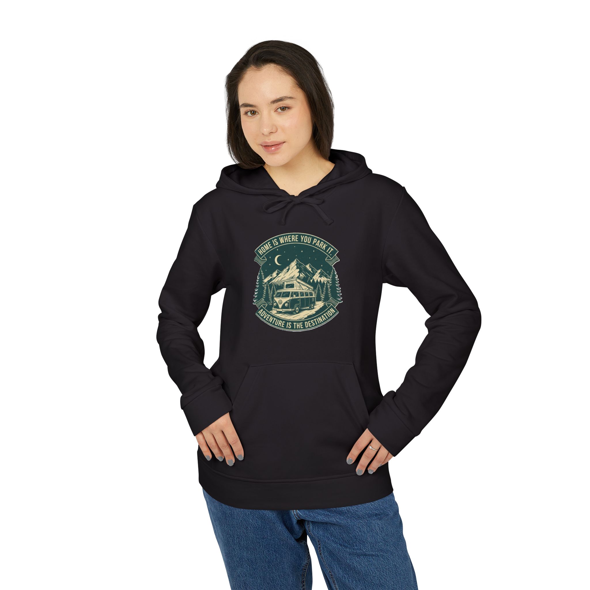 Hoodie(Adidas) — "Home Is Where You Park It-Adventure is the destination" Outdoor Travel Pullover (Only Front Printed)