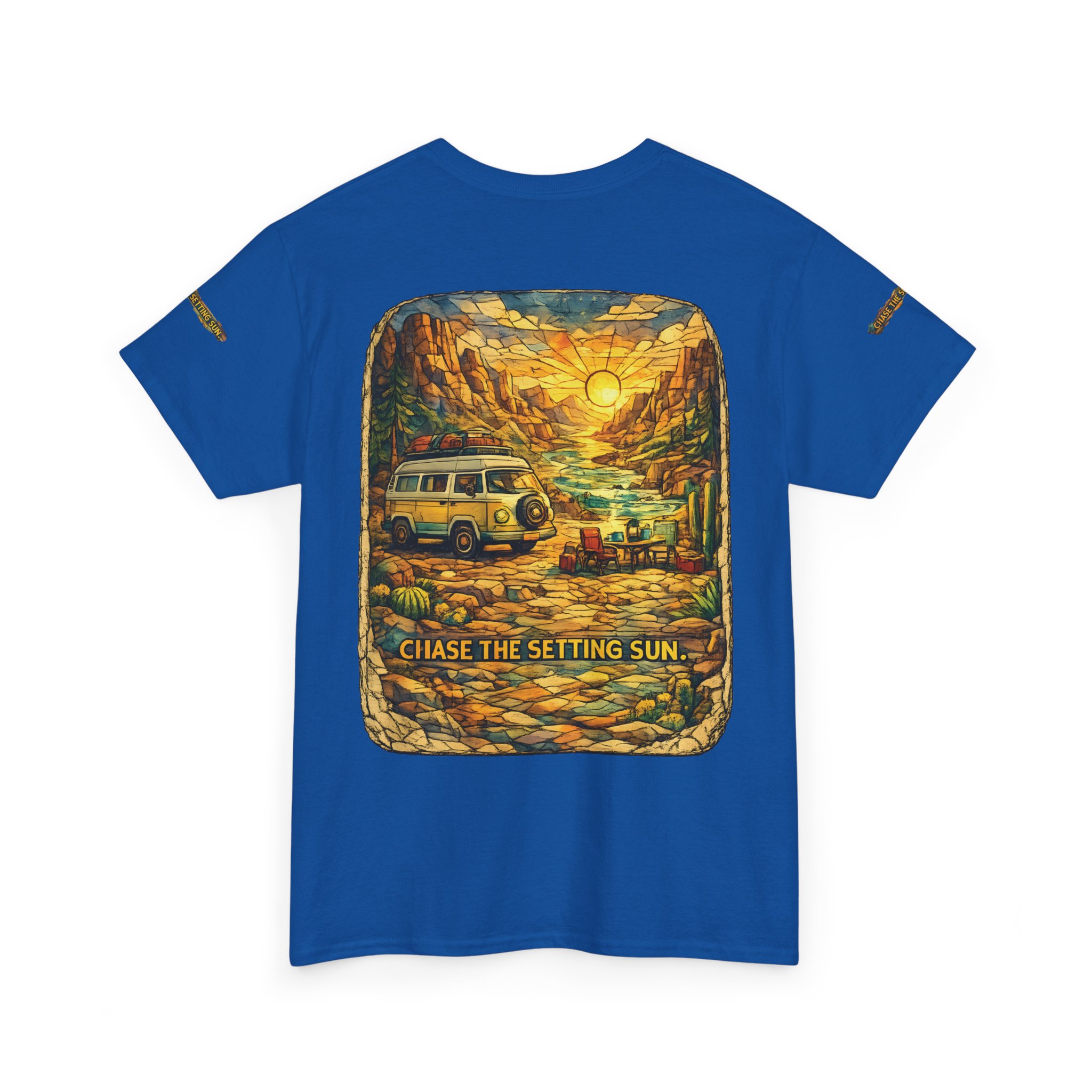 Unisex Heavy Cotton Tee — "Chase The Settings Sun" Design Cubic-Line