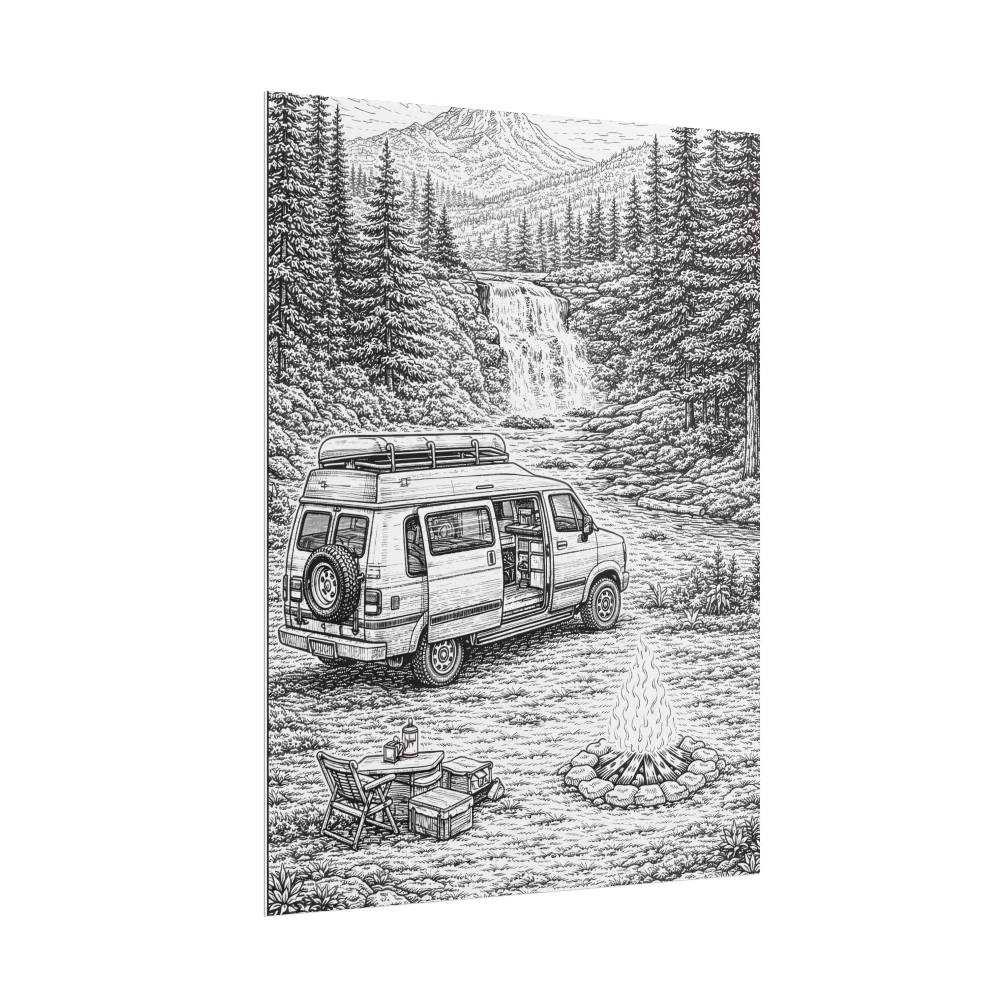 Campervan Poster — Vintage RV Camping Landscape Wall Art