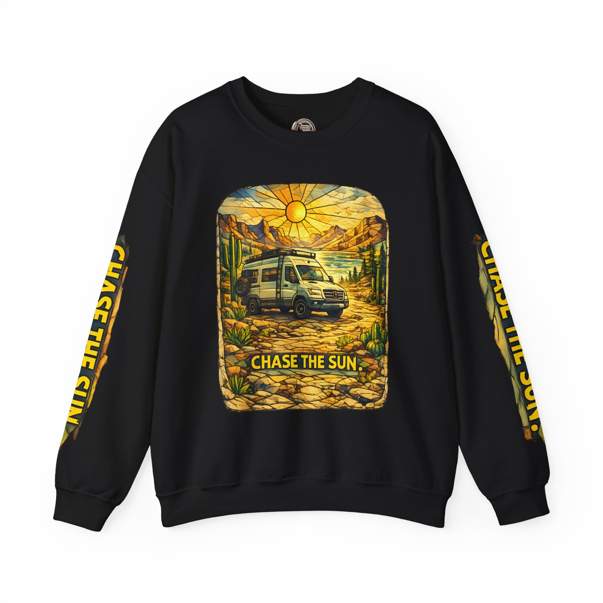 Unisex Heavy Blend™ Crewneck Sweatshirt — "Chase The Sun" Design Cubic-Line