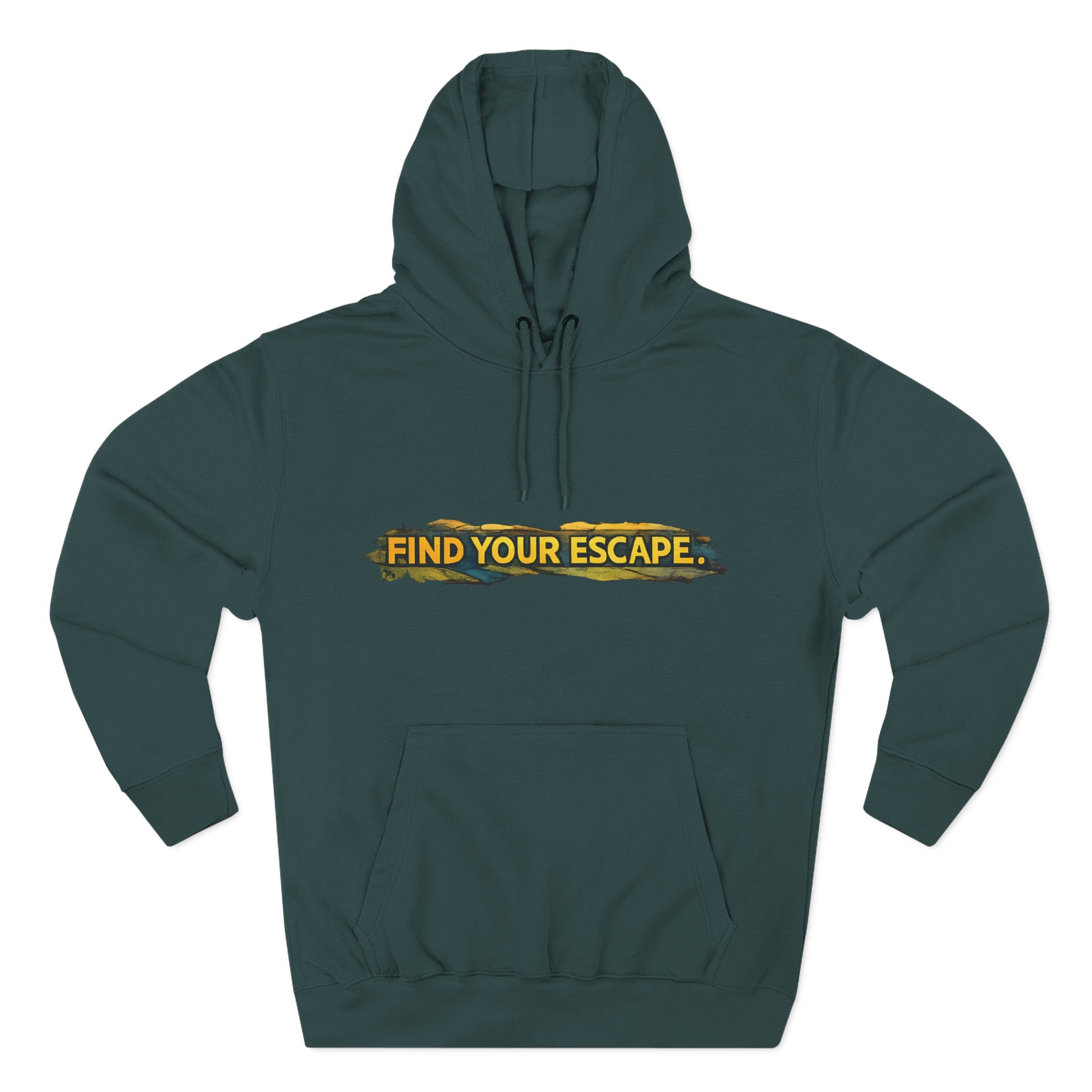 Three-Panel Fleece Hoodie - "Find Your Escape" Design Cubic-Line