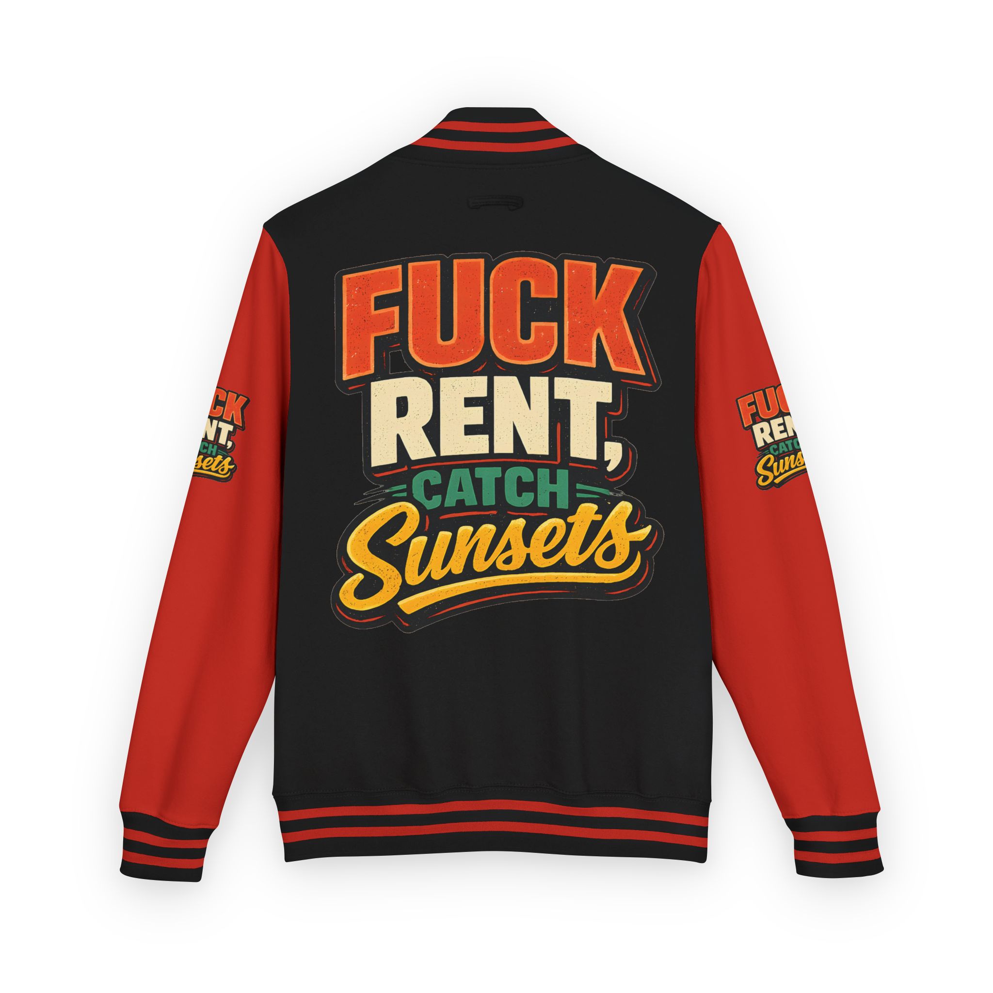 3852174637790499496_2048-2.jpeg Unisex Heavyweight Letterman Jacket — "Fuck Rent Catch Sunsets" Design F**K-Line