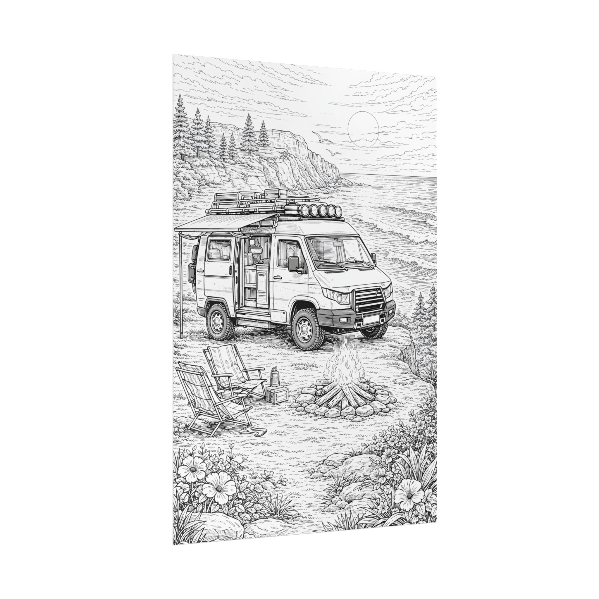 Campervan Poster — Vintage RV Camping Landscape Wall Art