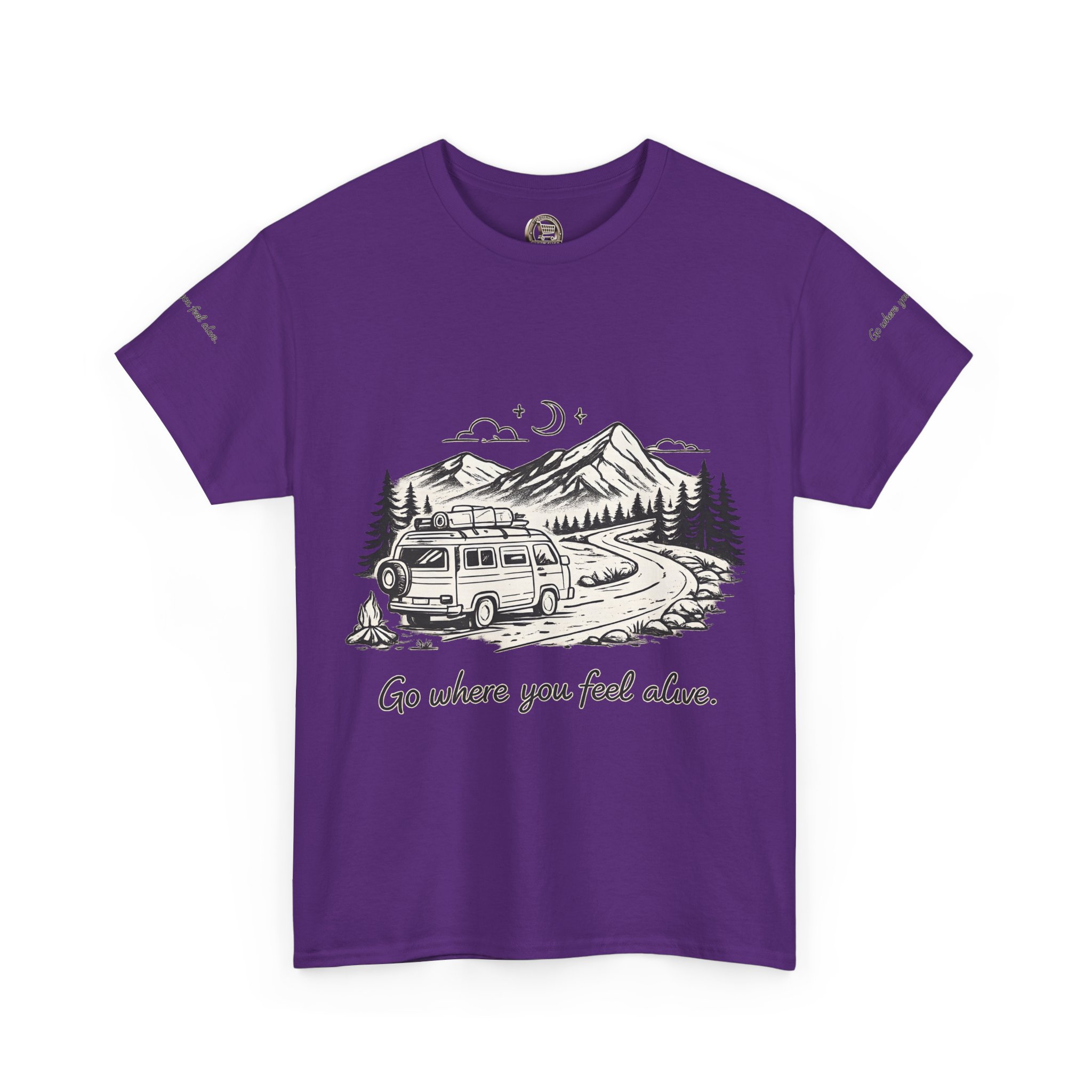 Unisex Heavy Cotton Tee — "Go Where You Feel Alive" Design Minimal-Line