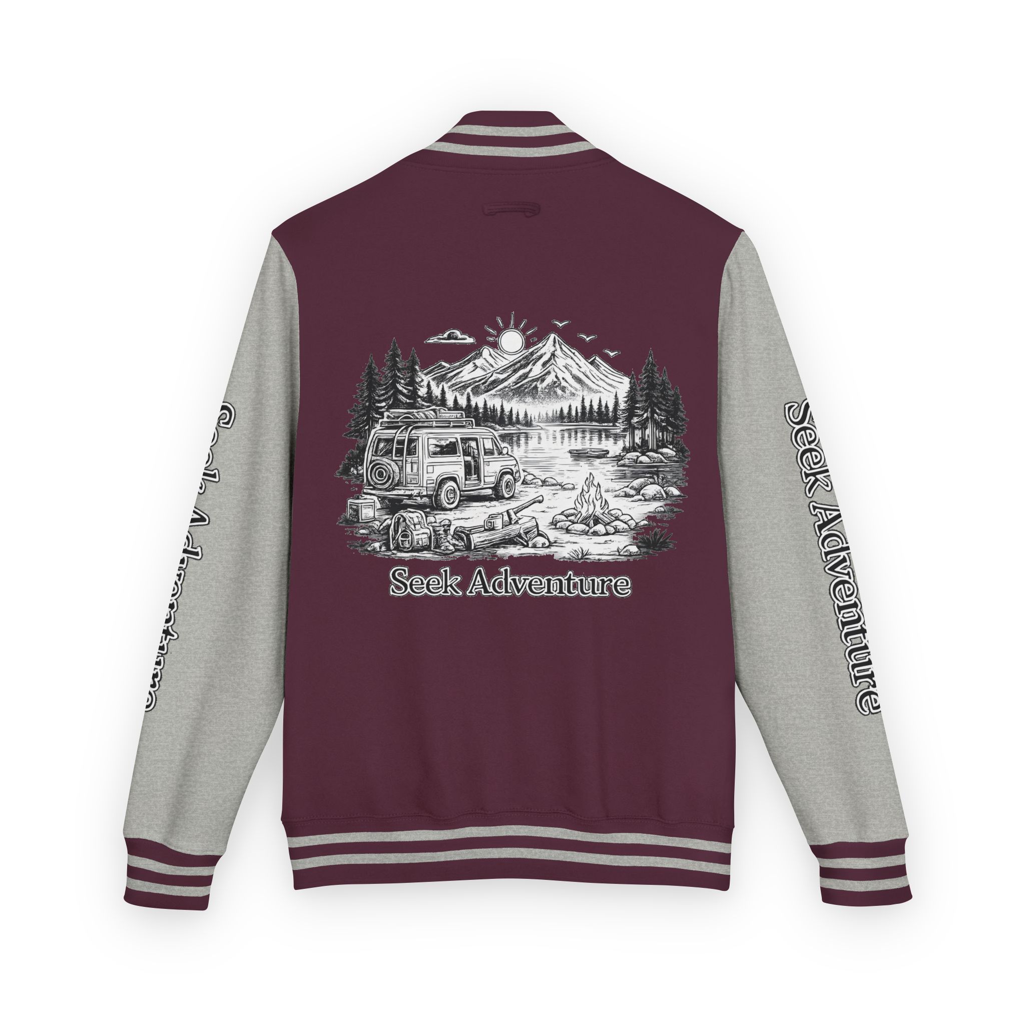 385421023718750853_2048-2.jpeg Unisex Heavyweight Letterman Jacket — "Seek Adventure" Travel Varsity Coat