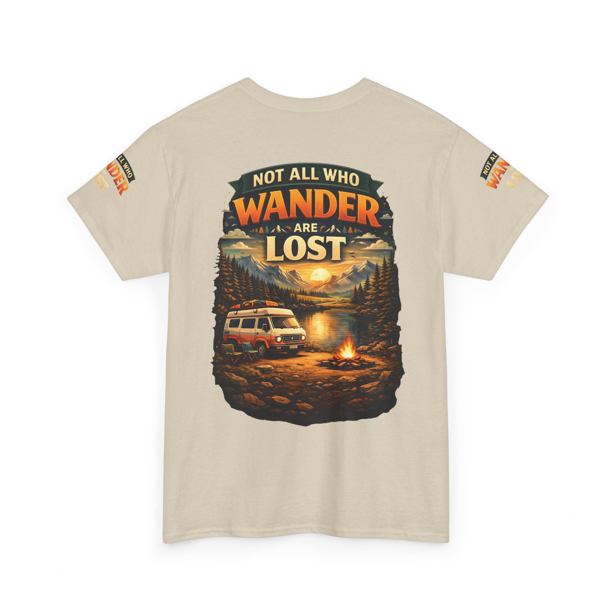 Unisex Heavy Cotton Tee — "Not All Who Wander Are Lost" Design Scenic-Line