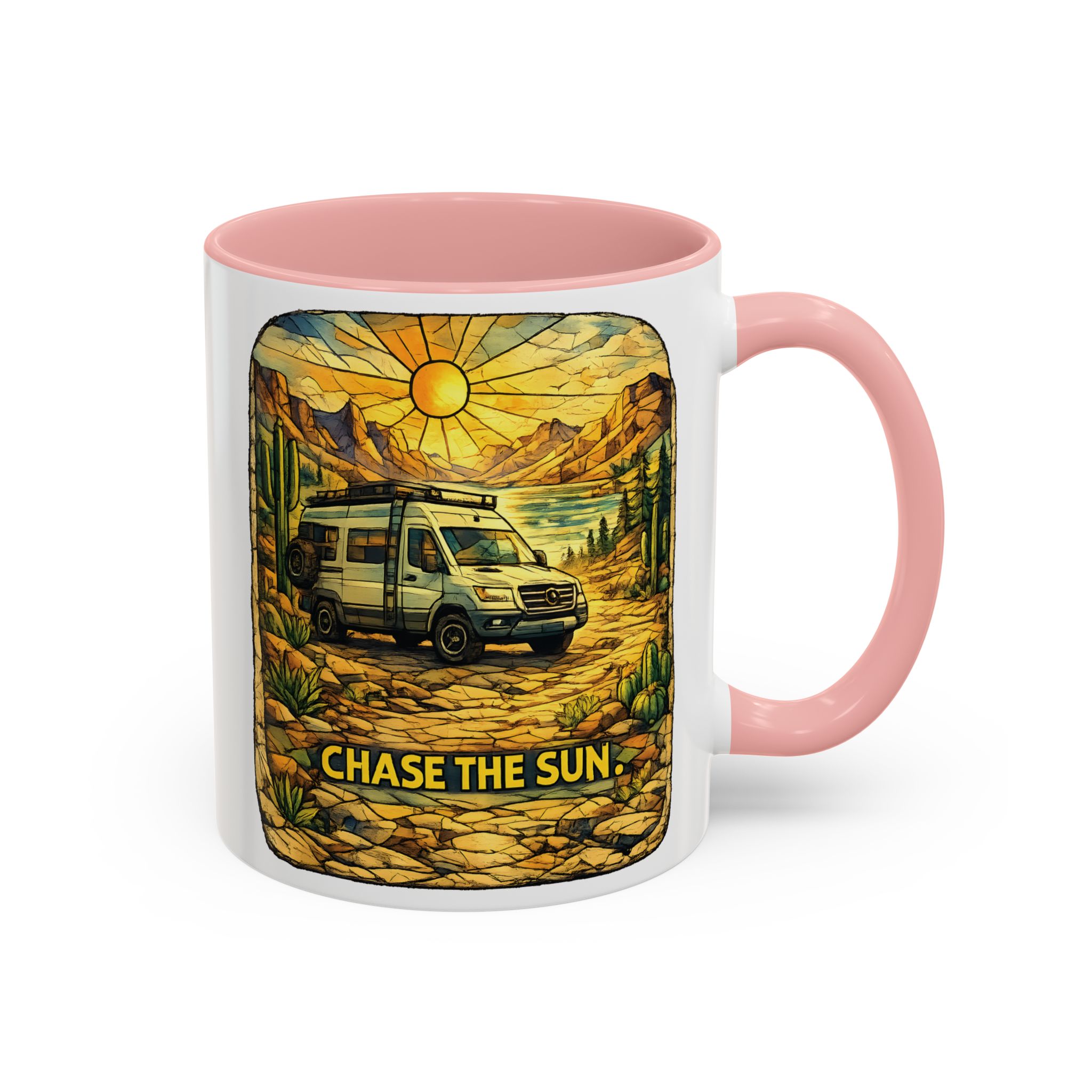 Accent Coffee Mug (11, 15oz) — "Chase The Sun" Design Cubic-Line