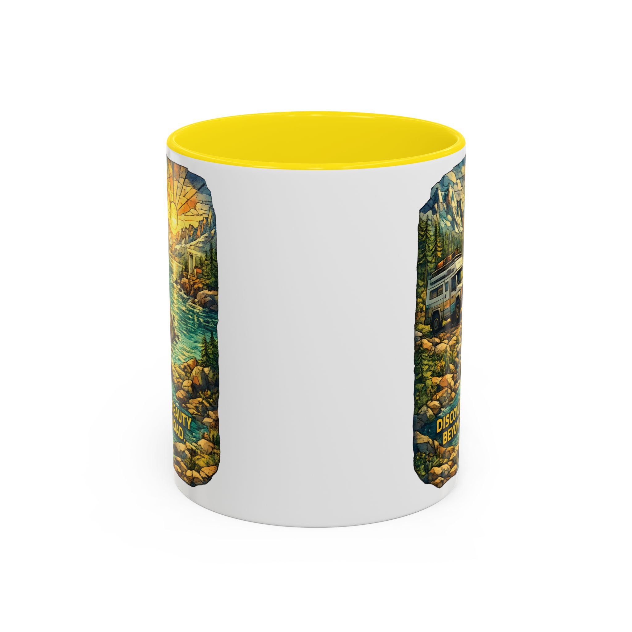 385879360768957260_2048.jpeg Accent Coffee Mug (11, 15oz) — "Discover The Bieuty Beyond The Road" Design Cubic-Line