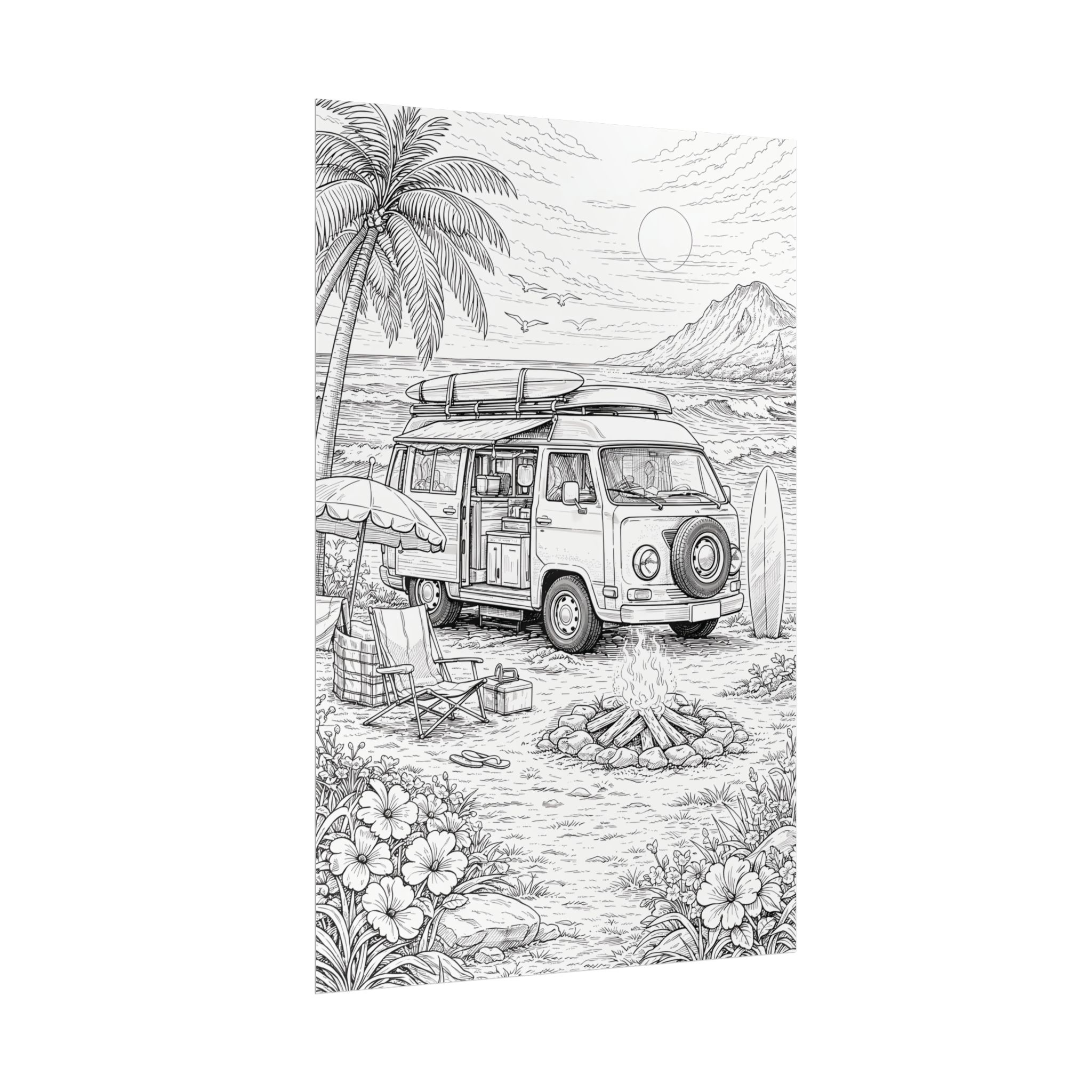 Campervan Poster — Vintage RV Camping Landscape Wall Art