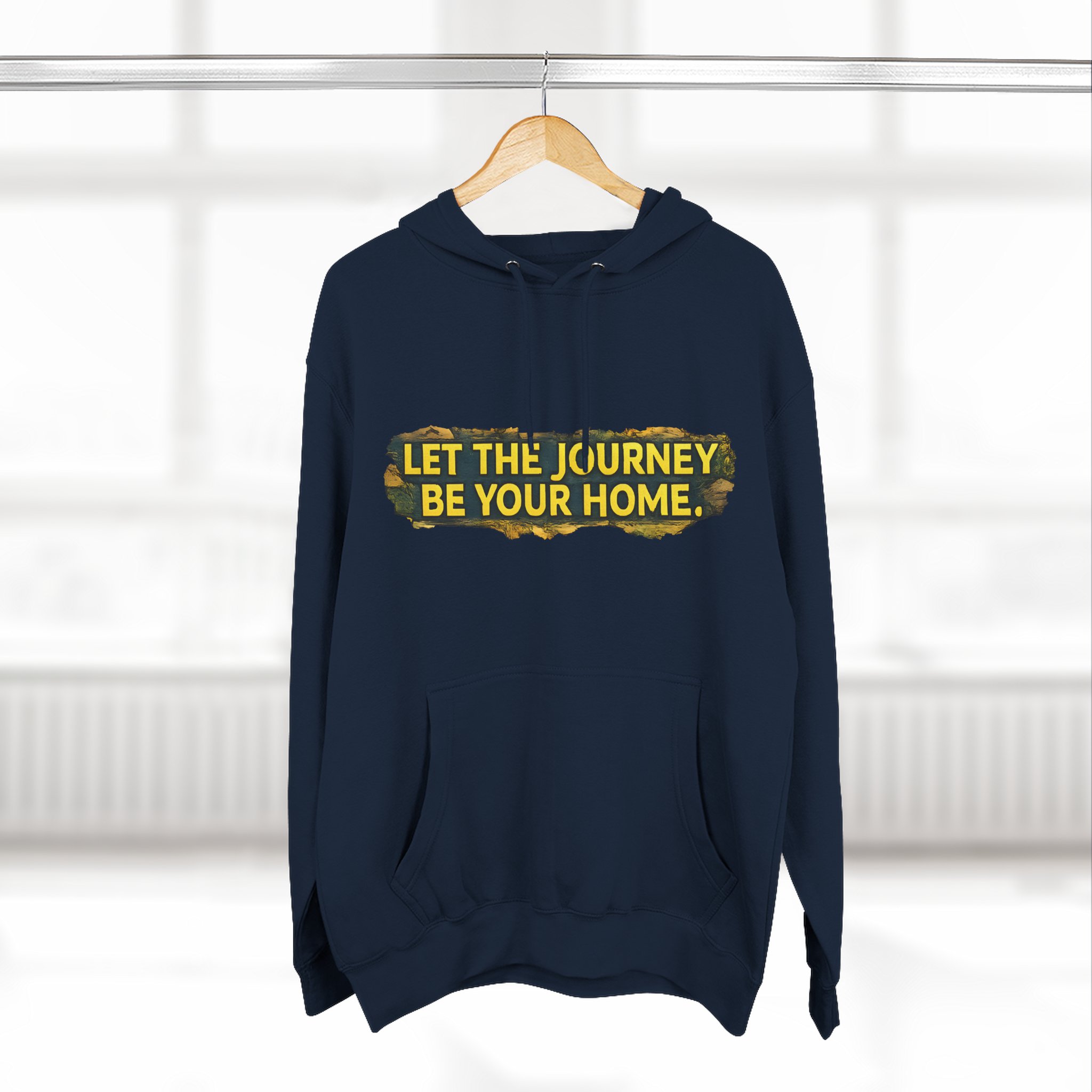 Three-Panel Fleece Hoodie - "Let The Journey Be Your Home" Design Cubic-Line