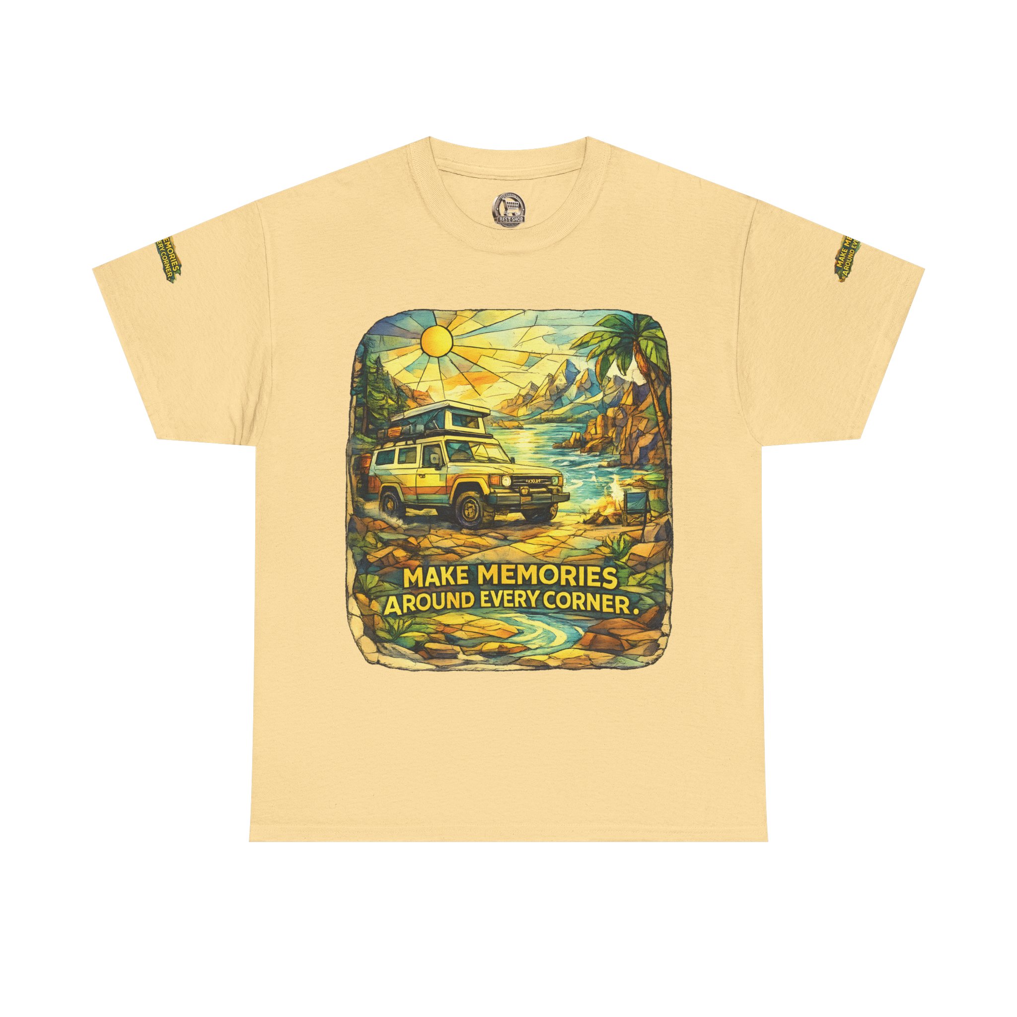 3870626075181766224_2048.jpeg Unisex Heavy Cotton Tee — "Make Memories Around Every Corner" Design Cubic-Line