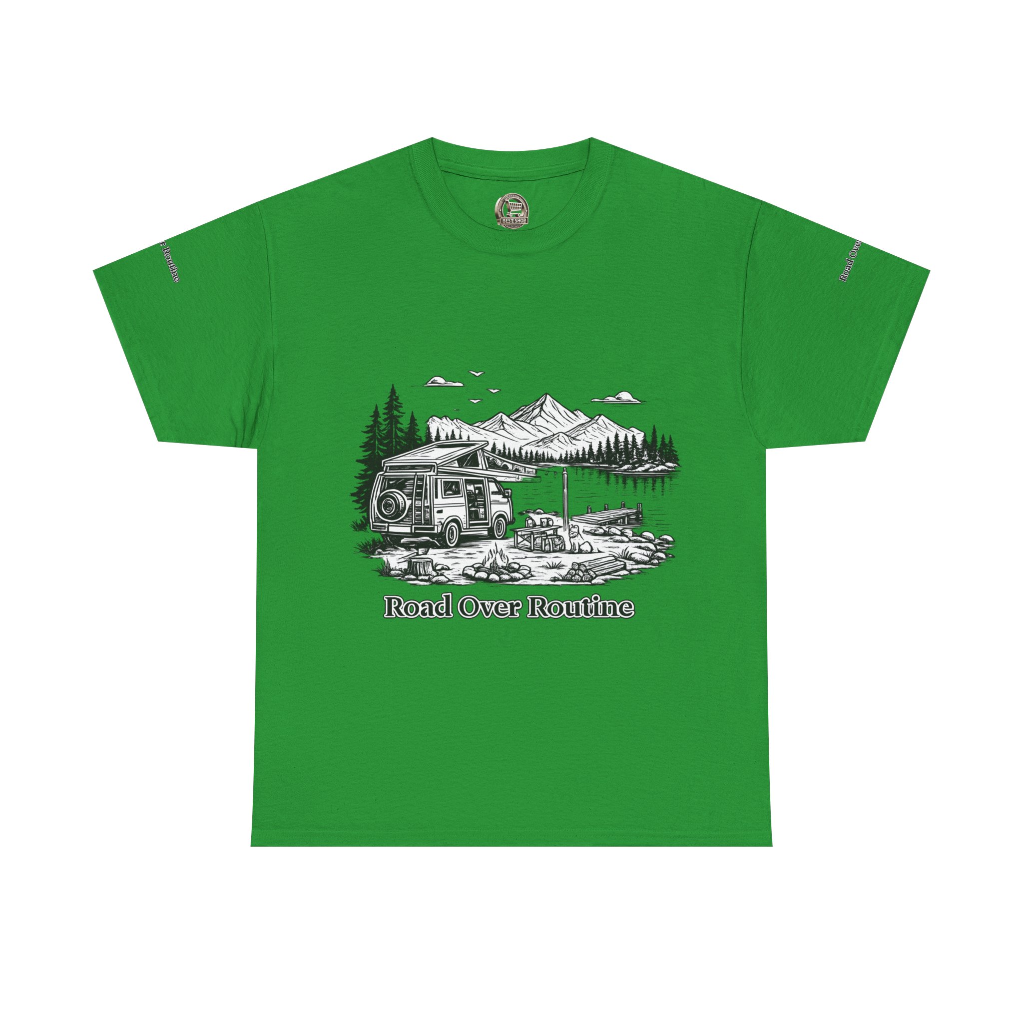 Unisex Heavy Cotton Tee — "Road Over Routine" Design Minimal-Line