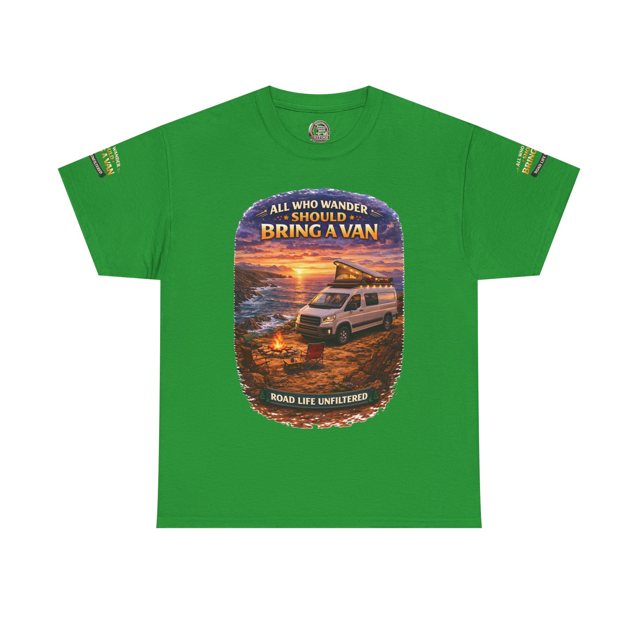 Unisex Heavy Cotton Tee — "All Who wander Should Bring A Van" Design Scenic-Line