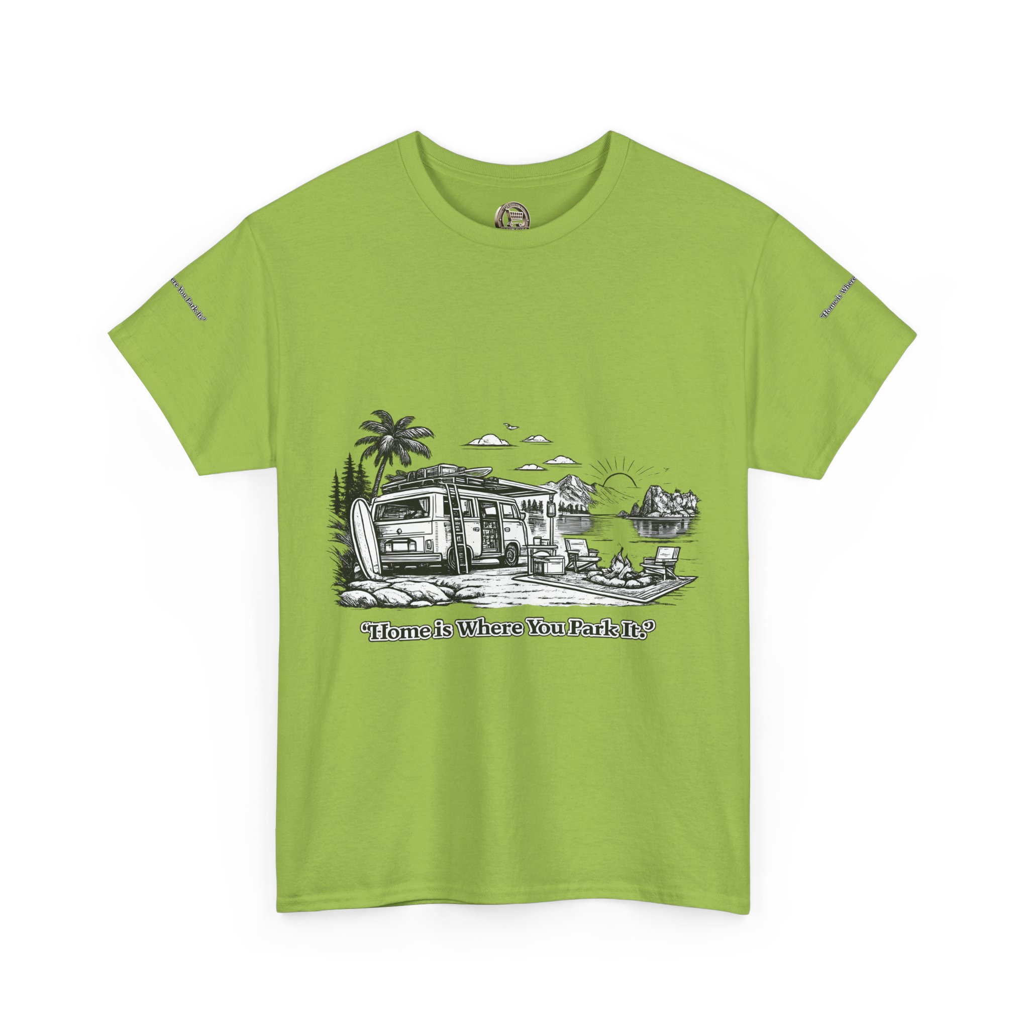 3876487720462359145_2048.jpeg Unisex Heavy Cotton Tee — "Home Is Where You Park It" Design Minimal-Line