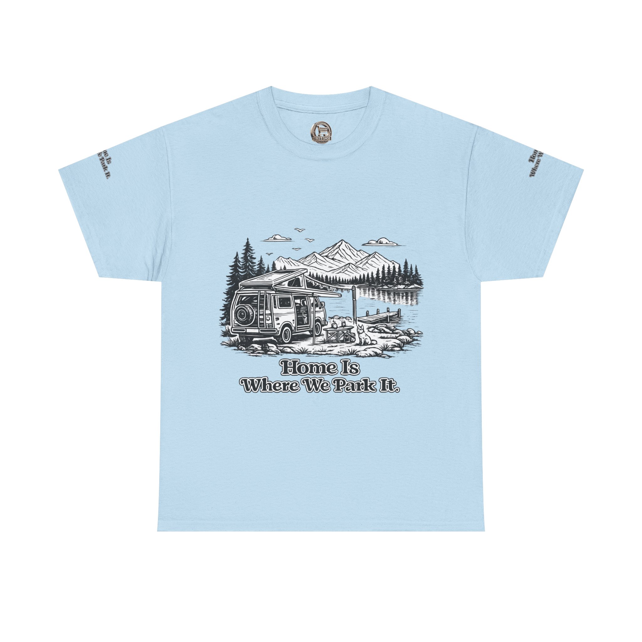 Unisex Heavy Cotton Tee — "Home Is Where You Park It" Design Minimal-Line