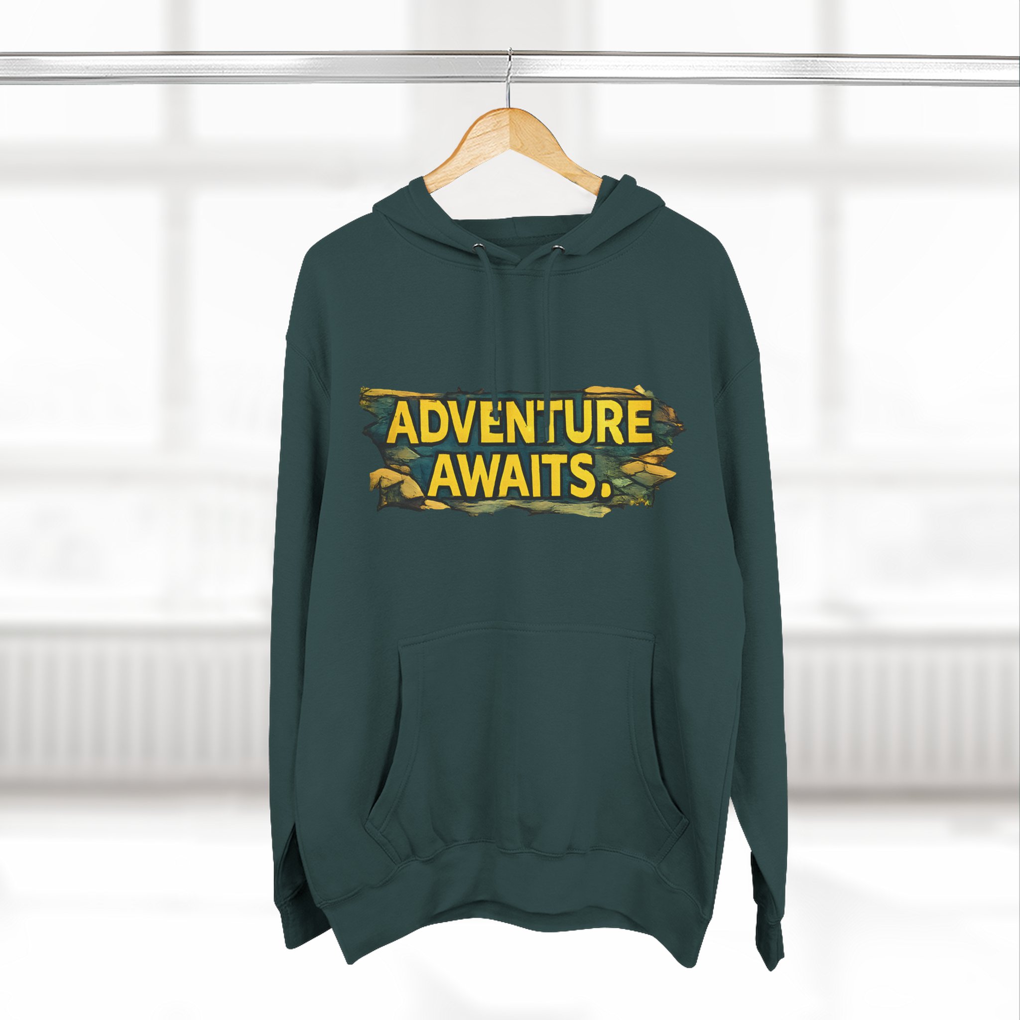 Three-Panel Fleece Hoodie - "Adventure Awaits" Design Cubic-Line
