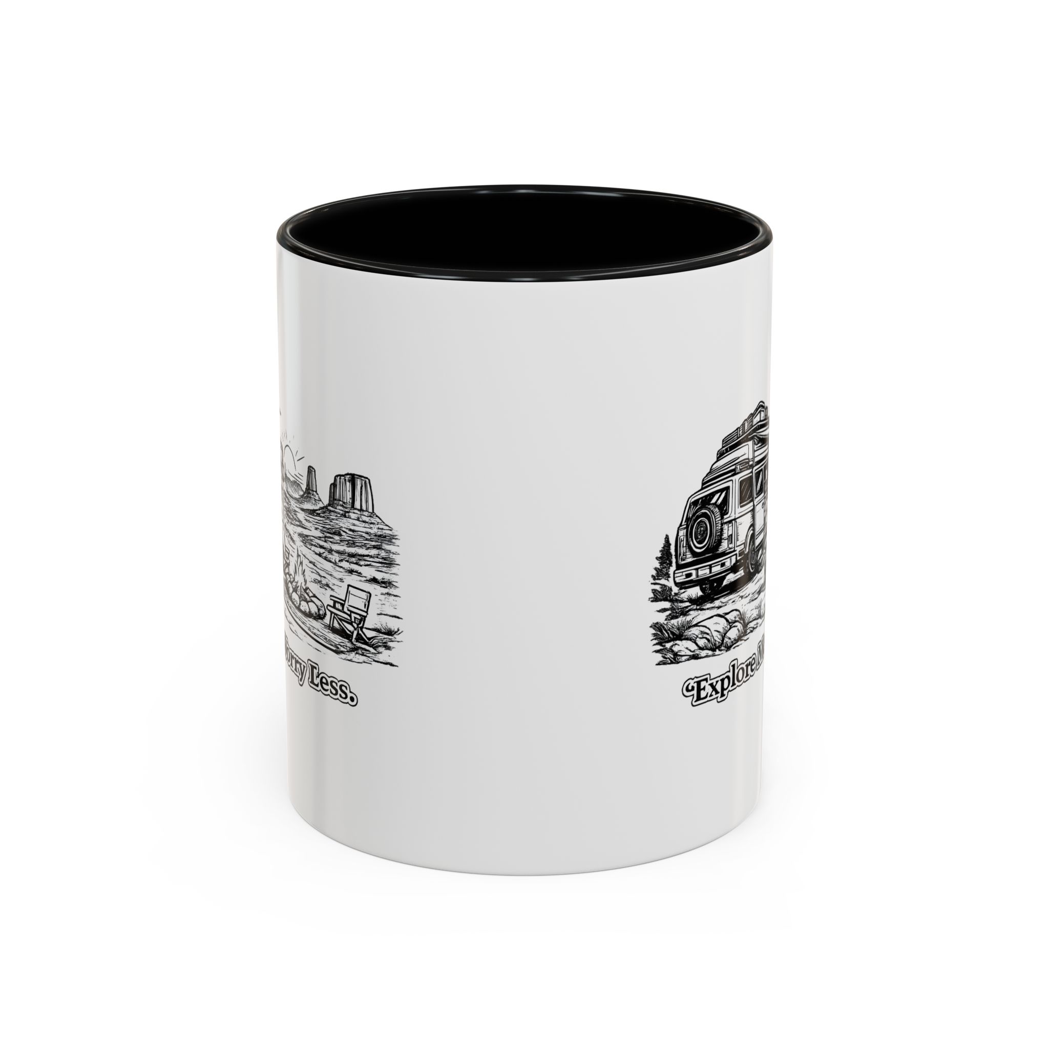Accent Coffee Mug (11, 15oz) — "Explore More Worry Less" Design Minimal-Line