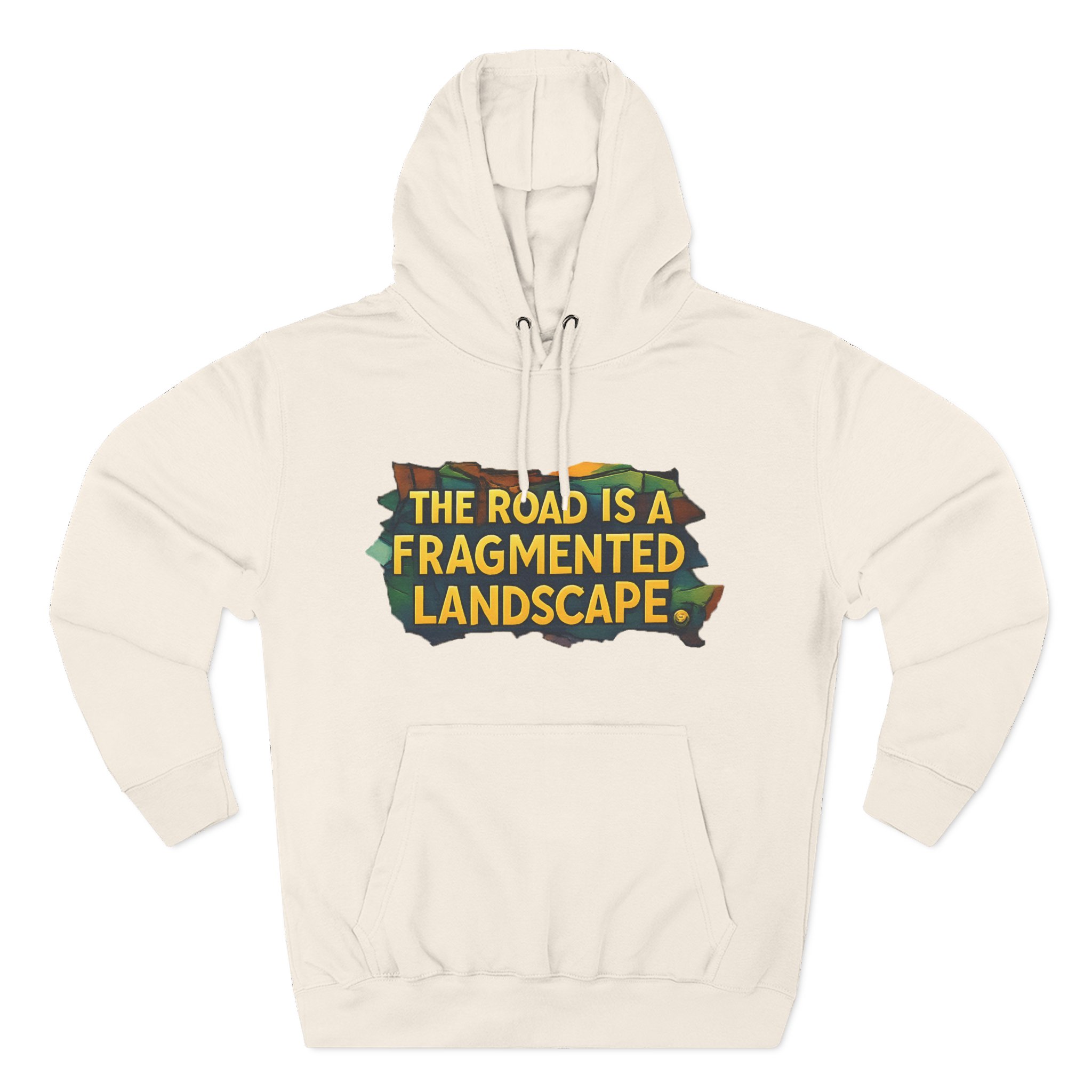 Three-Panel Fleece Hoodie - "The Road Is A Fragmented Landscape" Design Cubic-Line