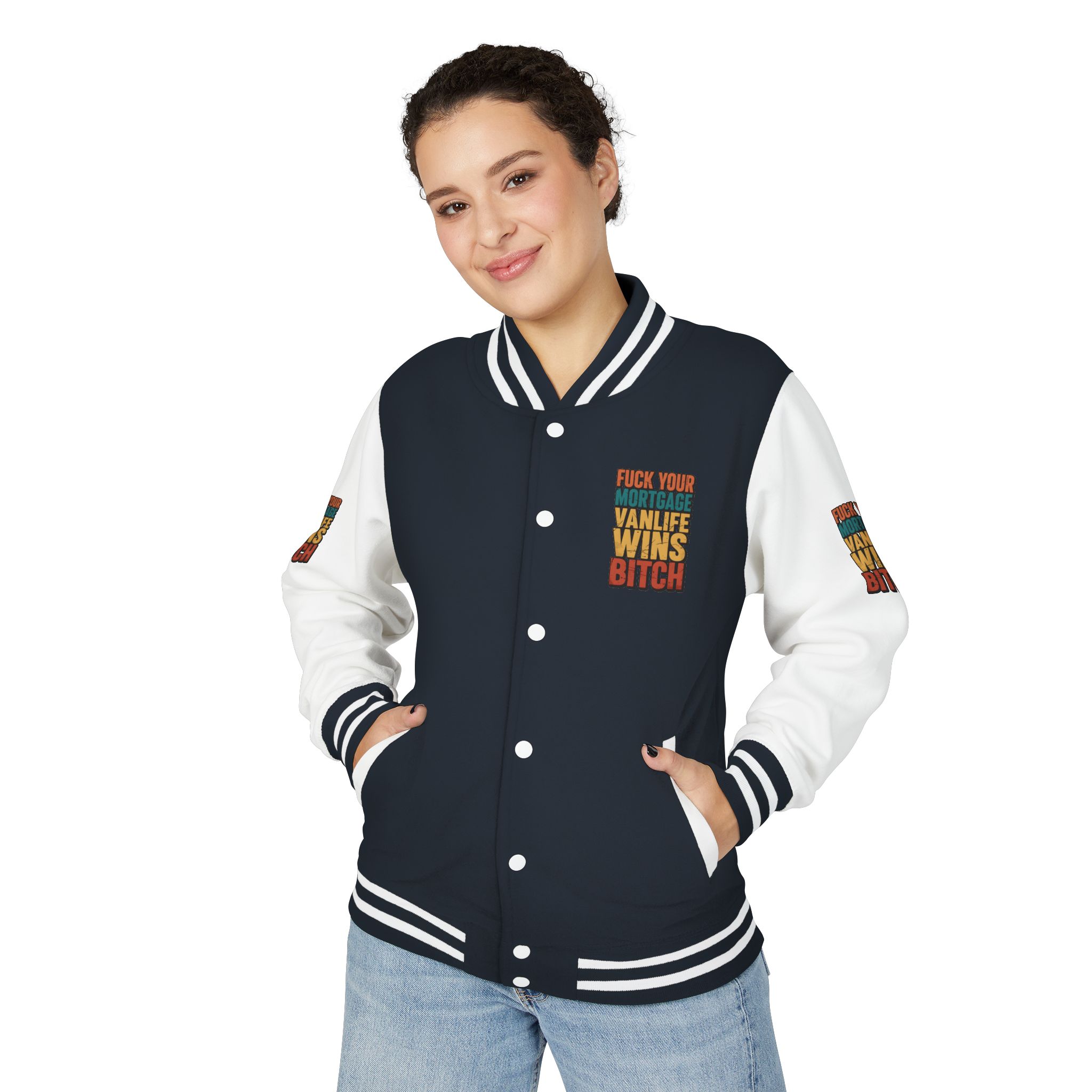 Unisex Heavyweight Letterman Jacket — "Fuck Your Mortgage" Design F**K-Line