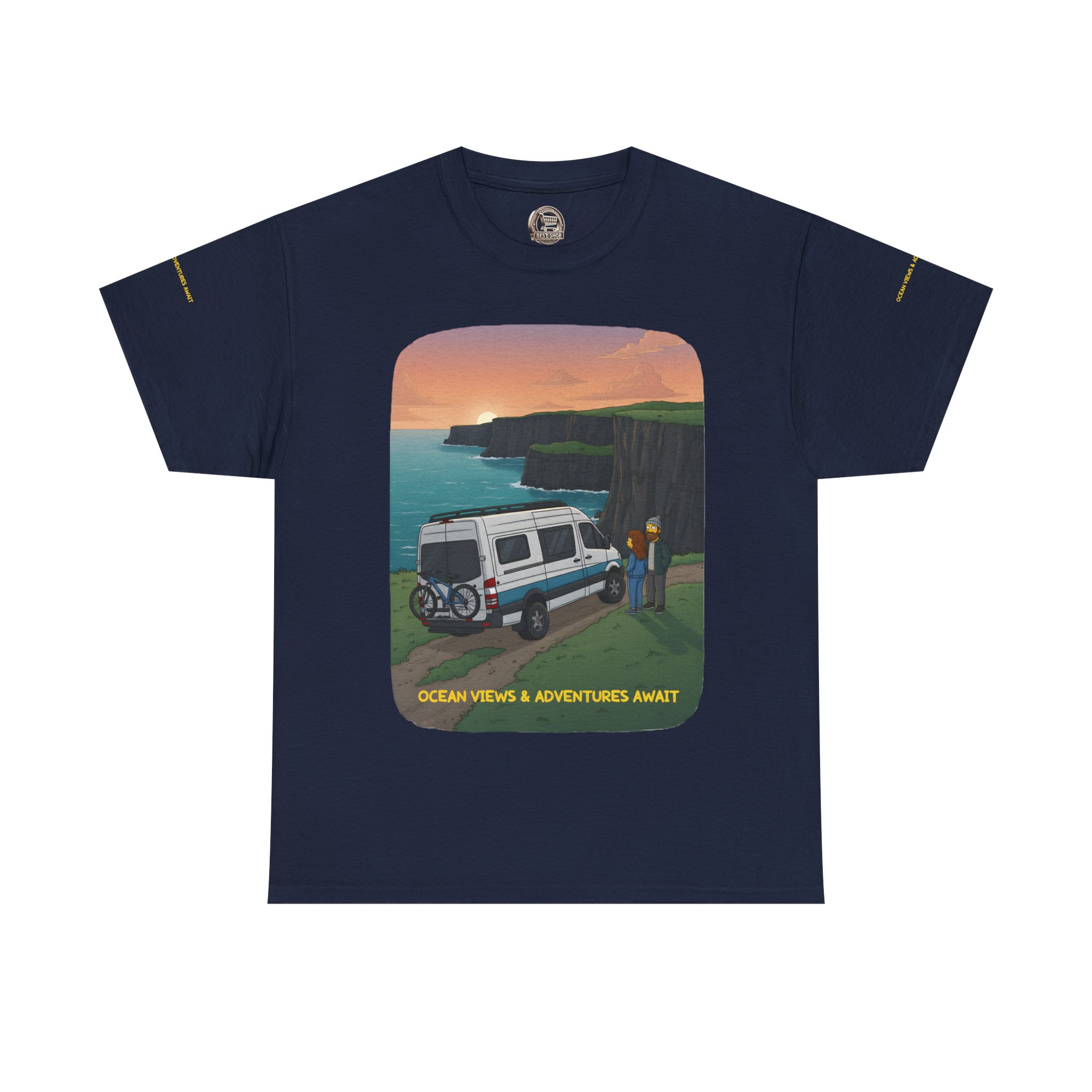 Unisex Heavy Cotton Tee — "Ocean Views-Adventures Awaits" Design Sitcom-Line