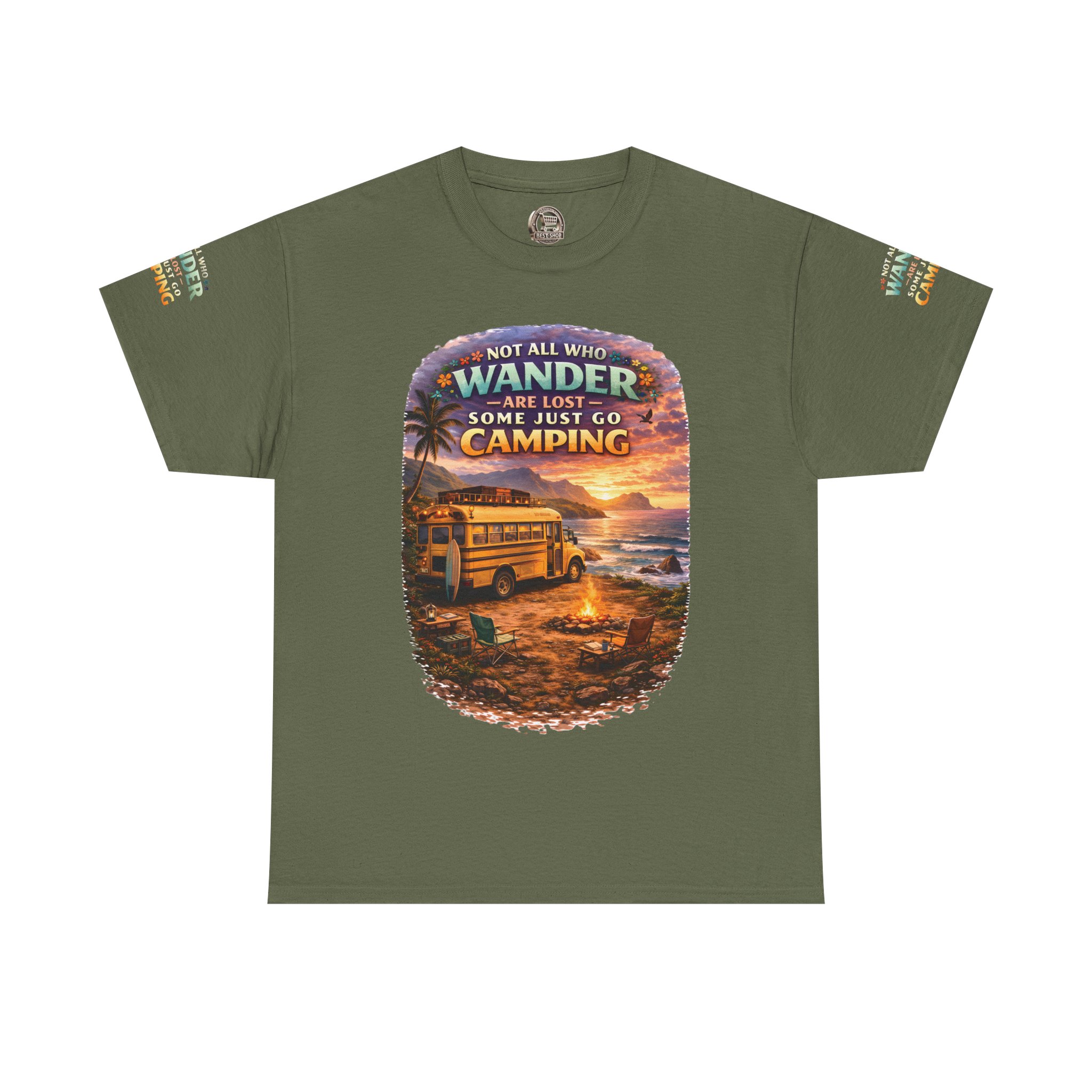 Unisex Heavy Cotton Tee — "Not All Who Wander Are Lost" Design Scenic-Line