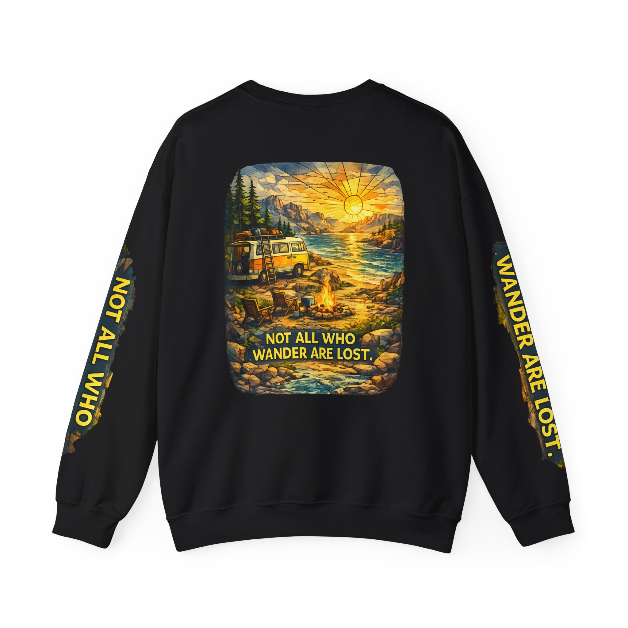 Unisex Heavy Blend™ Crewneck Sweatshirt — "Not All Who Wander Are Lost" Design Cubic-Line
