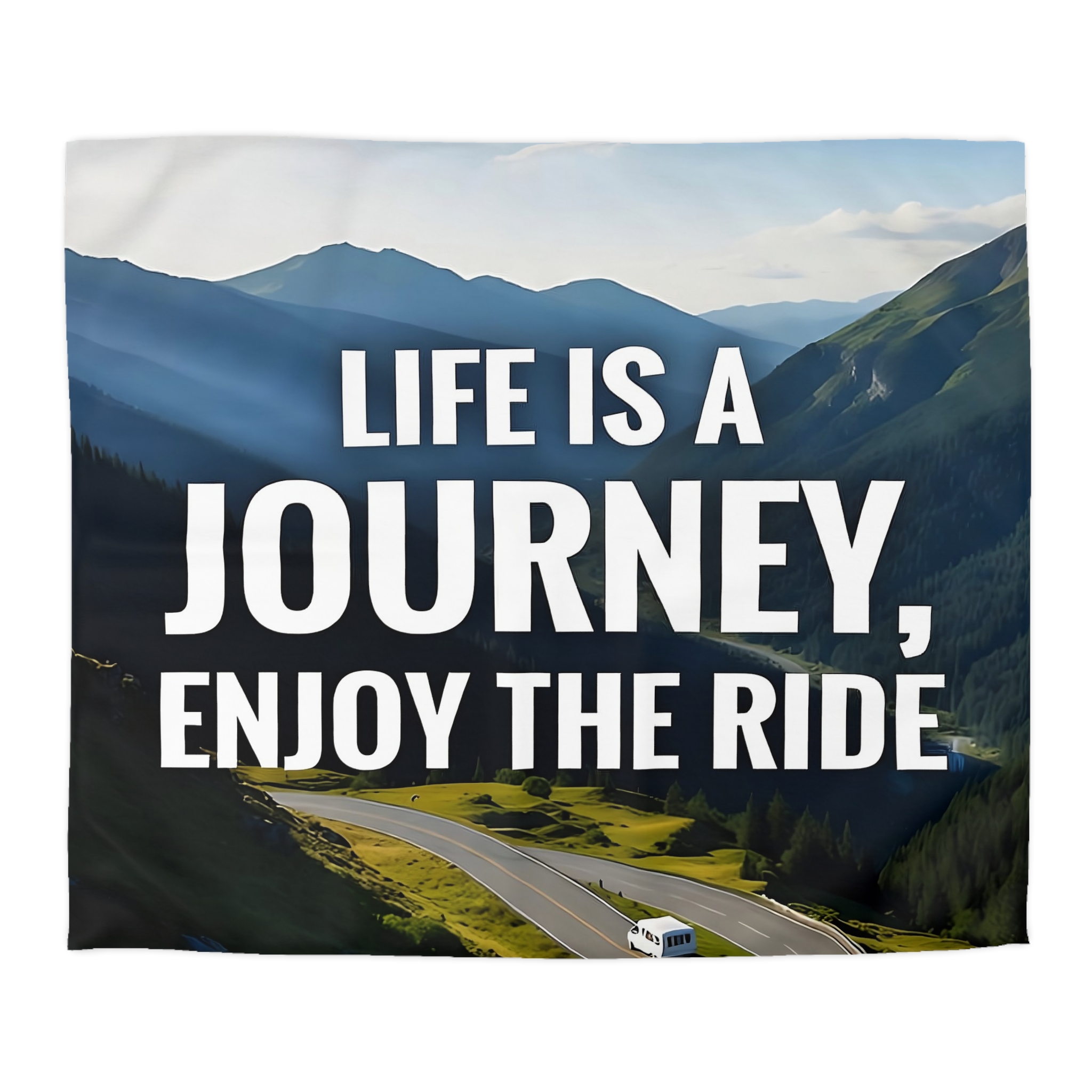 3907558219510879727_2048.jpeg Duvet Cover — "Life Is A Journey, Enjoy The Ride" Mountain Road Microfiber
