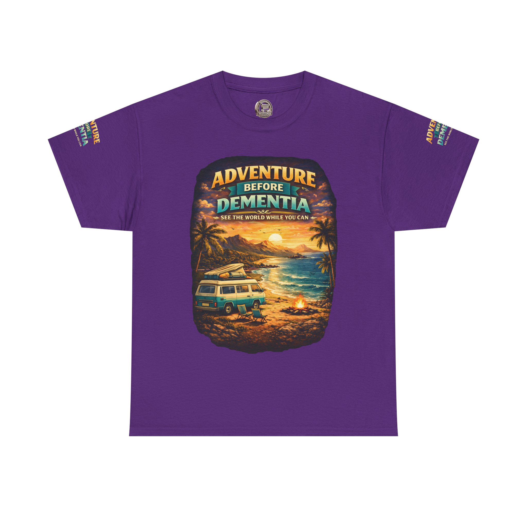 Unisex Heavy Cotton Tee — "Adventure Before Dementia" Design Scenic-Line