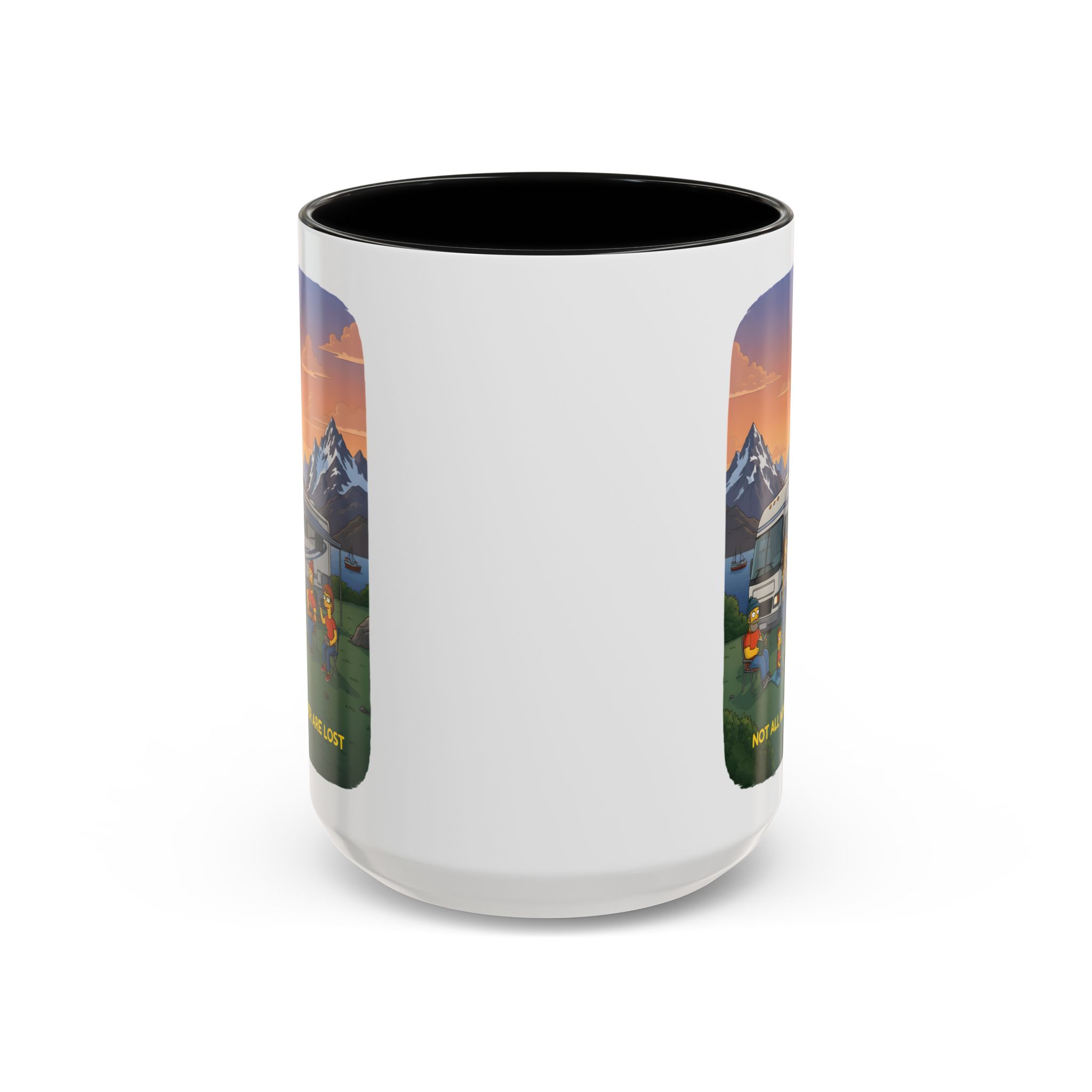 Accent Coffee Mug (11, 15oz) — "Not All Who Wander Are Lost" Design Sitcom-Line