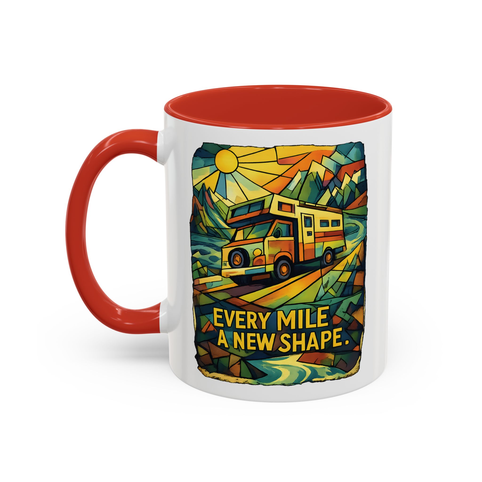 3914544233253504556_2048.jpeg Accent Coffee Mug (11, 15oz) — "Every Mile A New Shape" Design Cubic-Line
