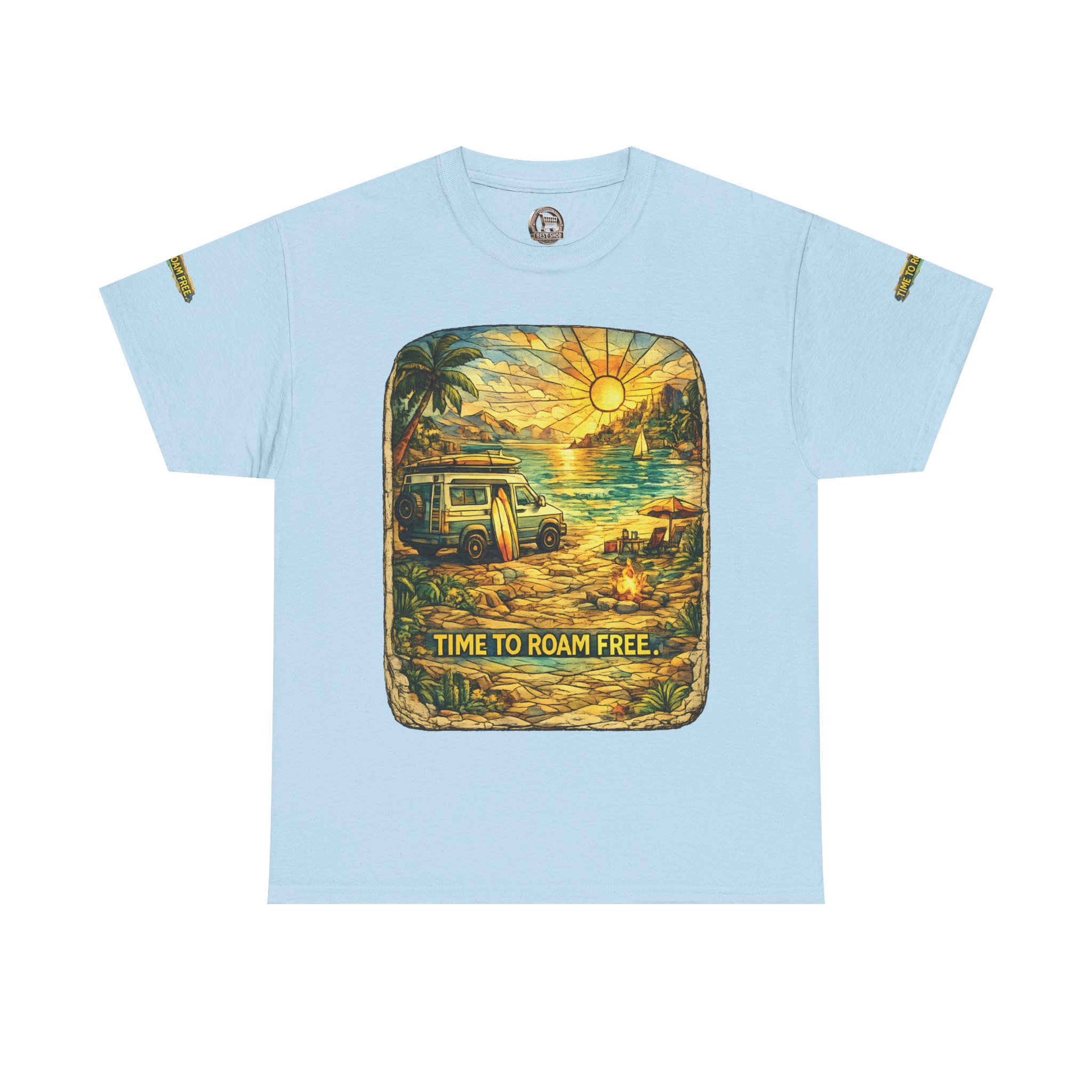 Unisex Heavy Cotton Tee — "Time To Roam Free" Design Cubic-Line