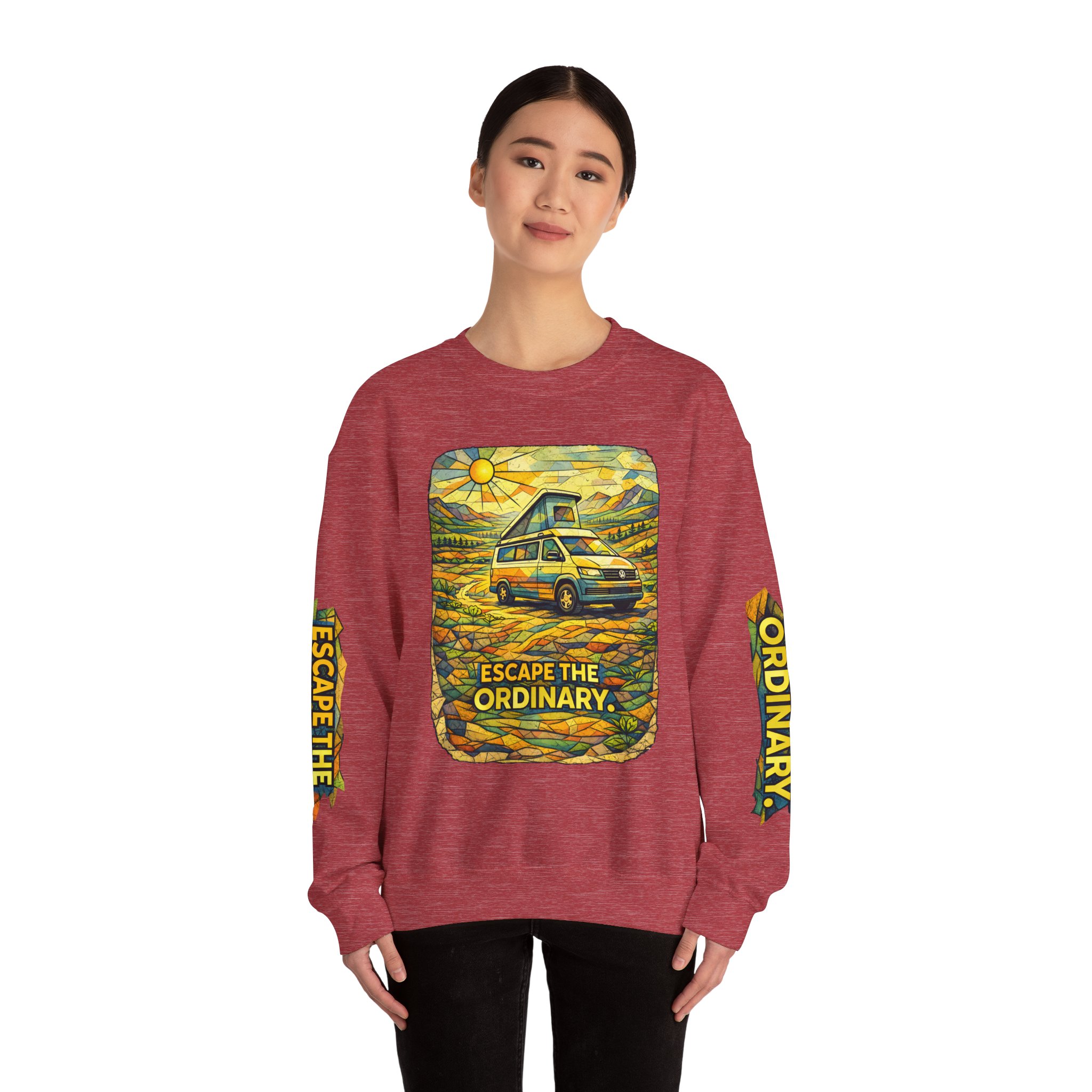 Unisex Heavy Blend™ Crewneck Sweatshirt — "Escape The Ordinary" Design Cubic-Line
