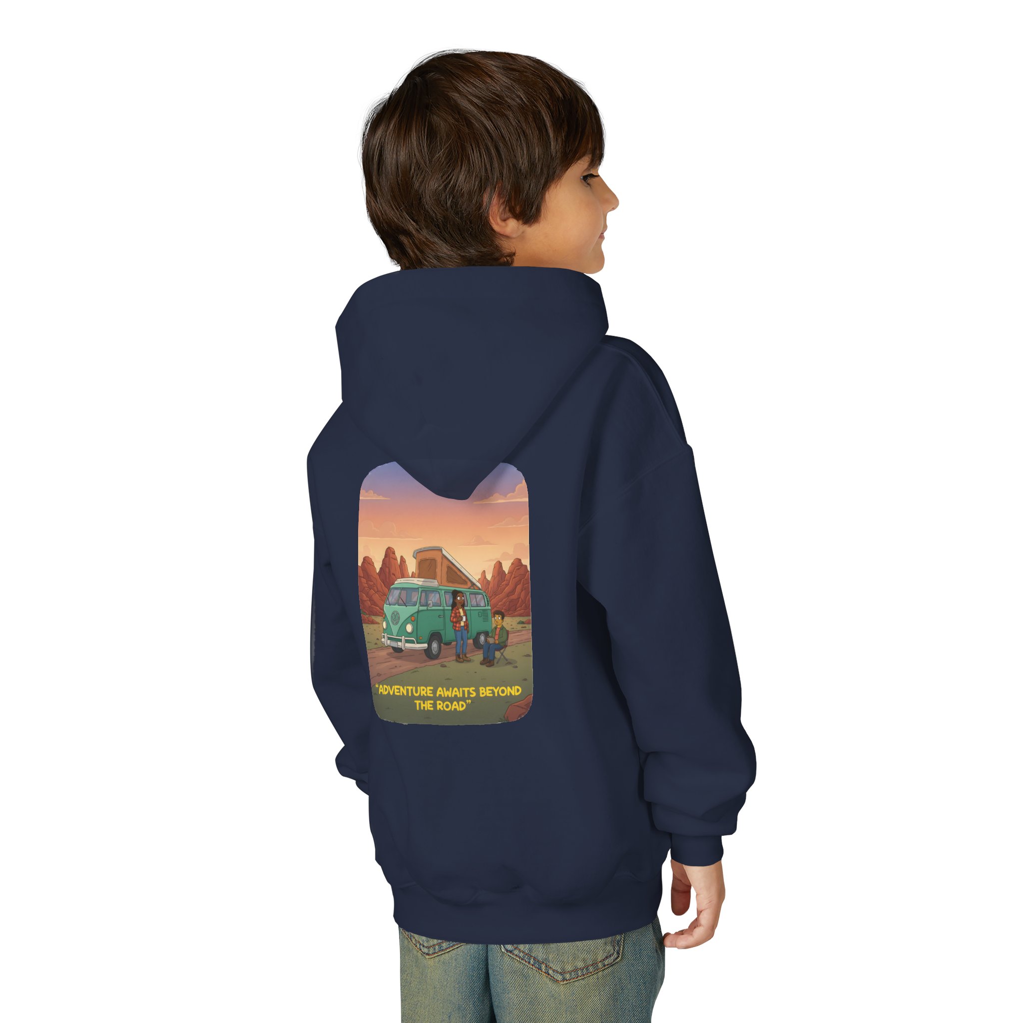 Youth Hoodie(Gildan) – "Adventure Awaits Beyond The Road" (Design Sitcom-Line)