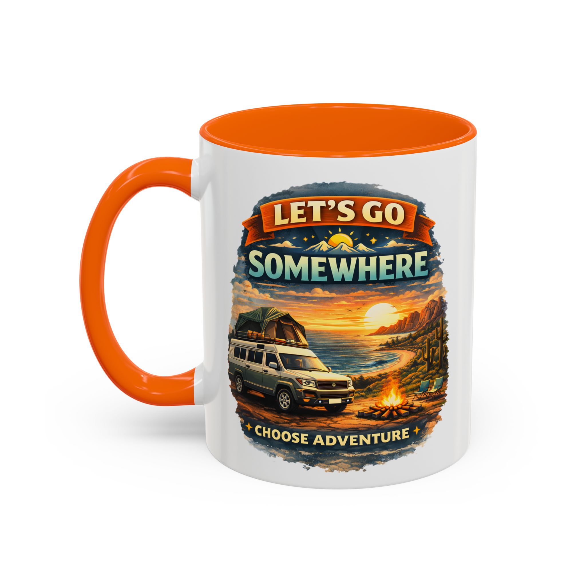 Accent Coffee Mug (11, 15oz) — "Lets Go Somewhere" Design Scenic-Line