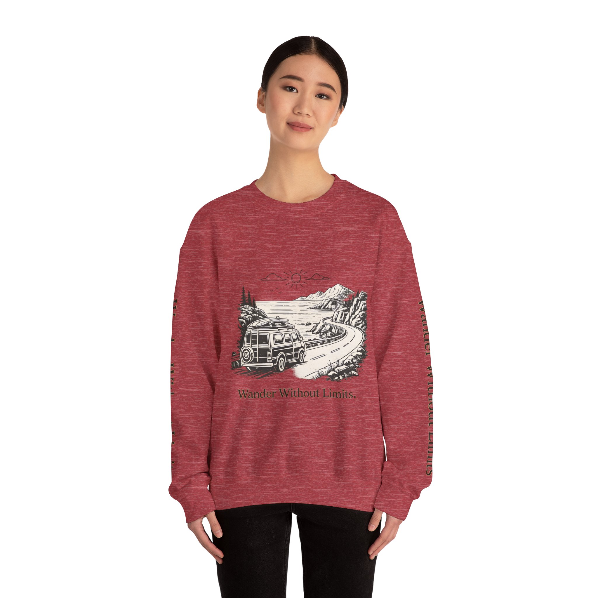 Unisex Heavy Blend™ Crewneck Sweatshirt — "Wander Without Limits" Design Minimal-Line