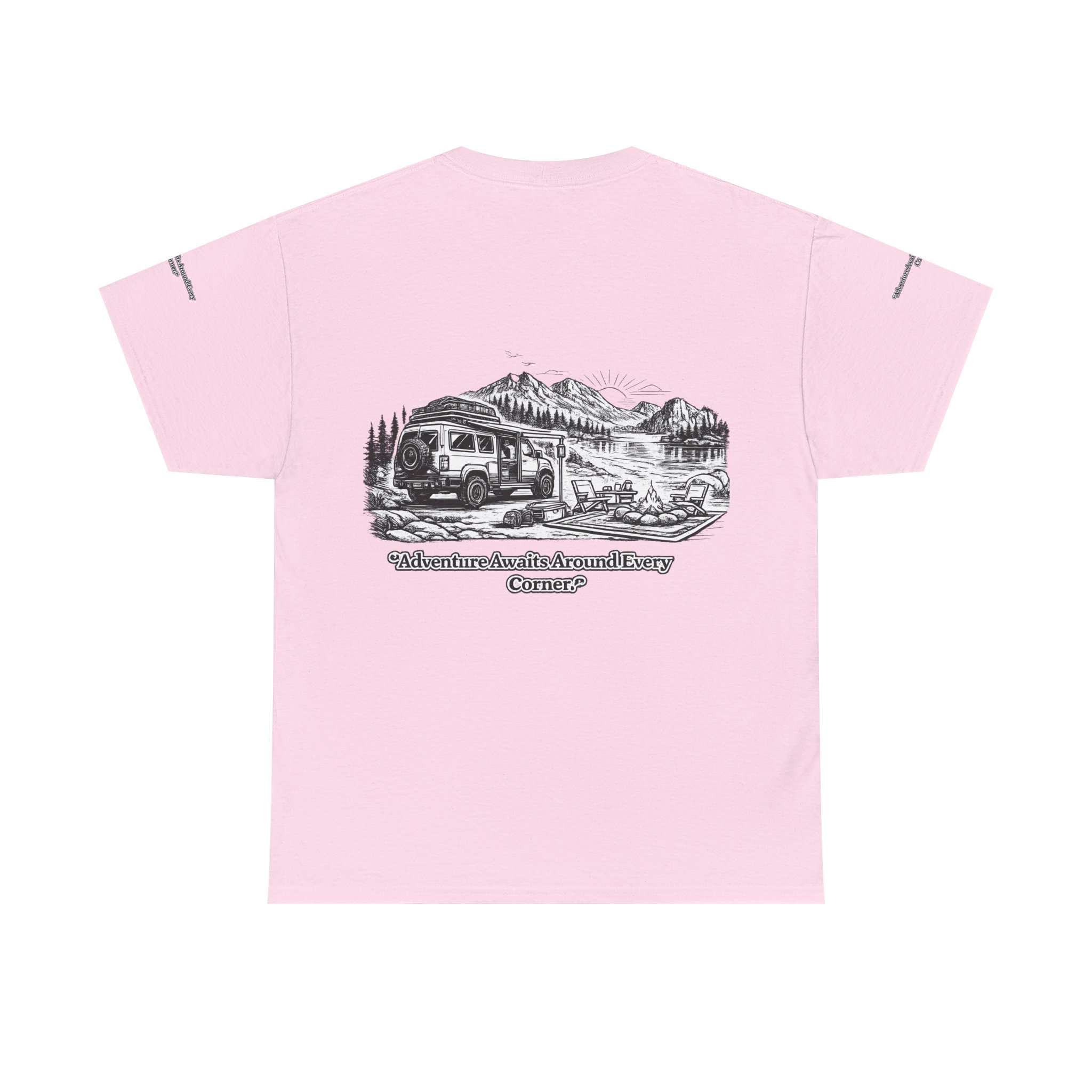 Unisex Heavy Cotton Tee — "Adventure Awaits Around Every Corner" Design Minimal-Line