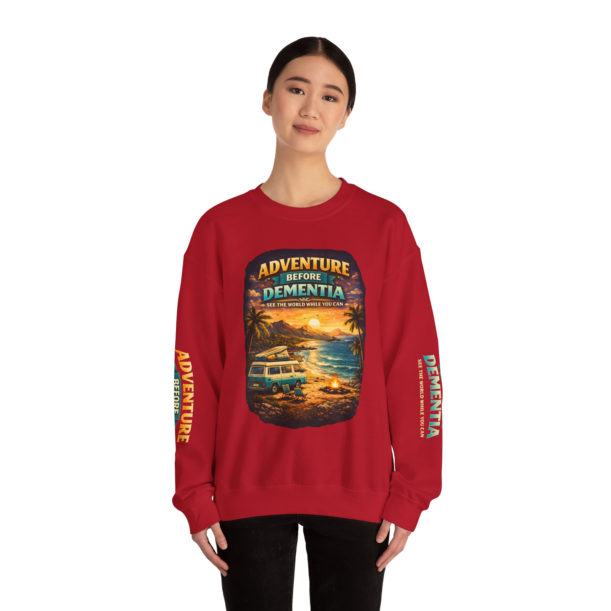 Unisex Heavy Blend™ Crewneck Sweatshirt — "Adventure Before Dementia" Design Scenic-Line