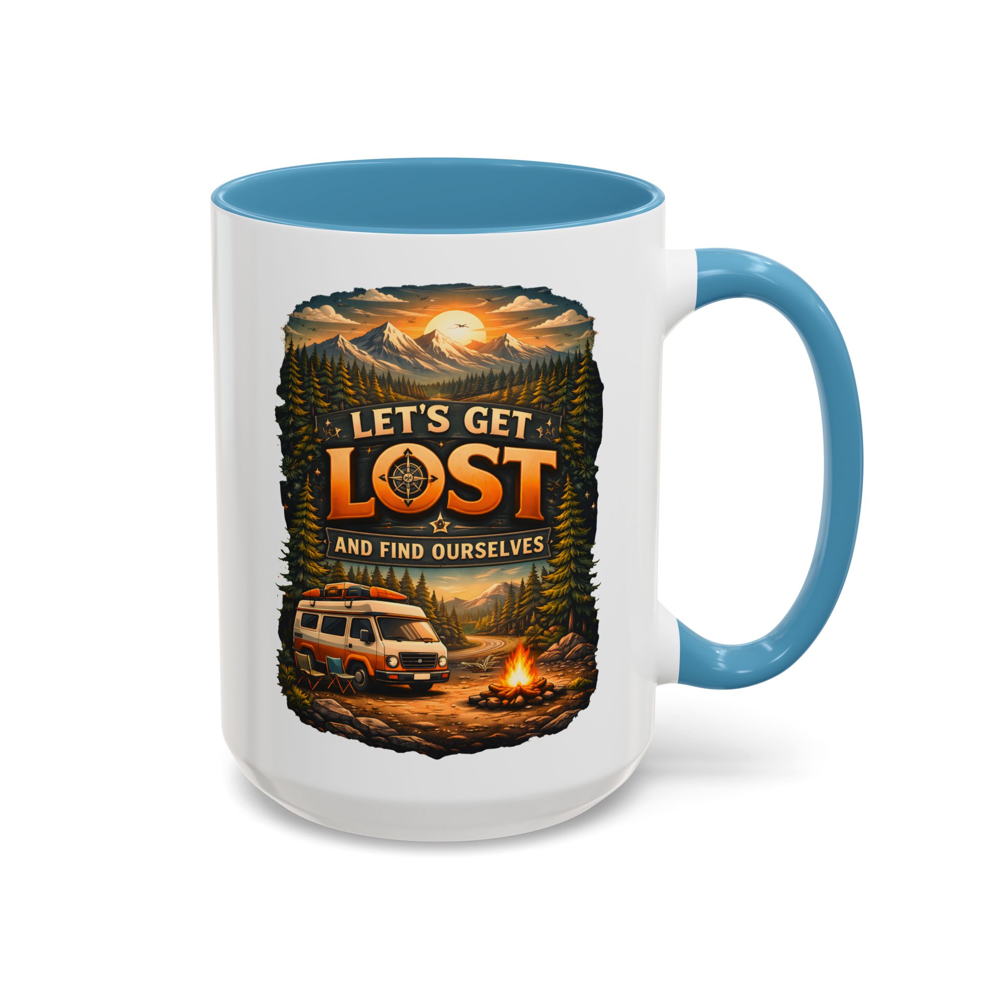Accent Coffee Mug (11, 15oz) — "Let´s Get Lost And Find Ourselfs" Design Scenic-Line