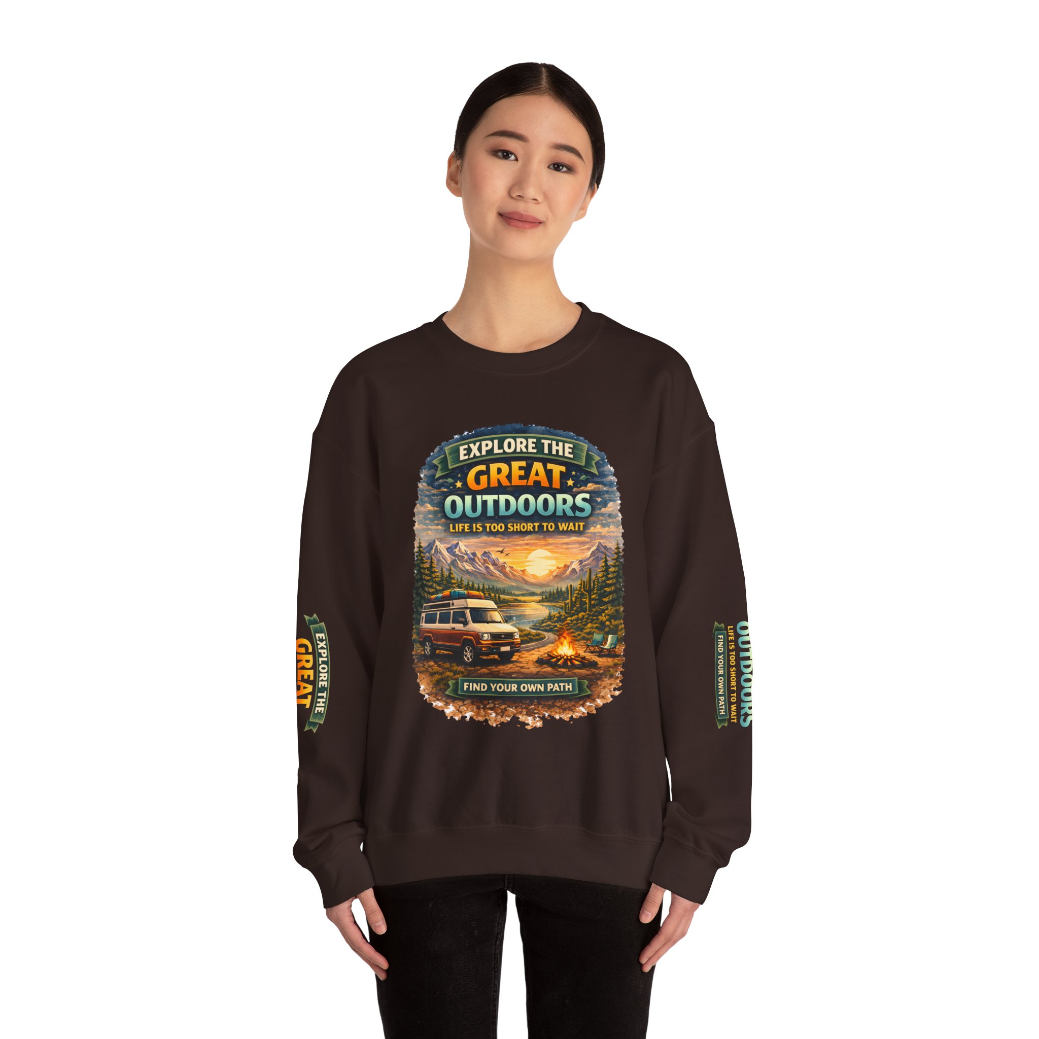 Unisex Heavy Blend™ Crewneck Sweatshirt — "Explore The Great Outdoors" Design Scenic-Line