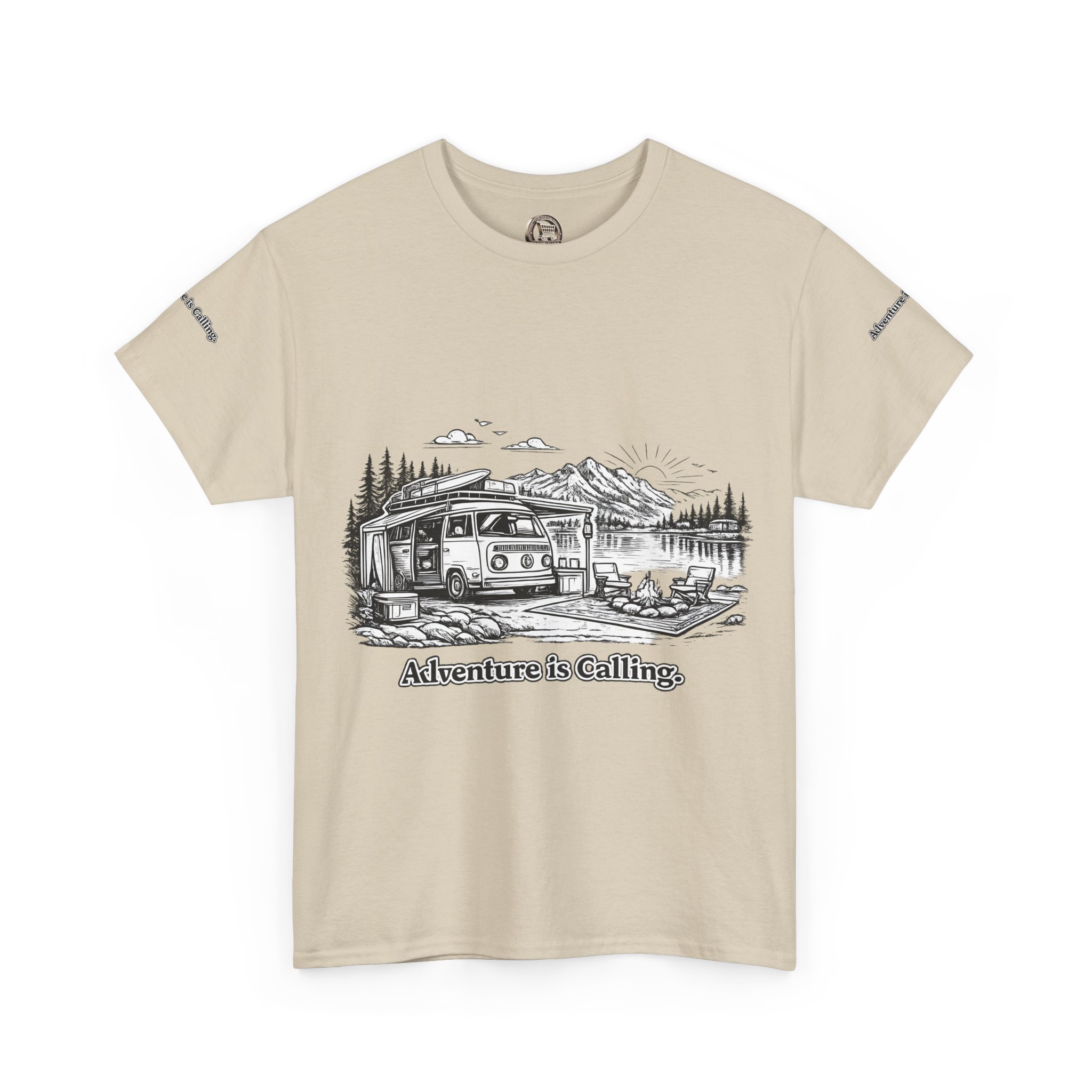 Unisex Heavy Cotton Tee — "Adventure Is Calling" Design Minimal-Line