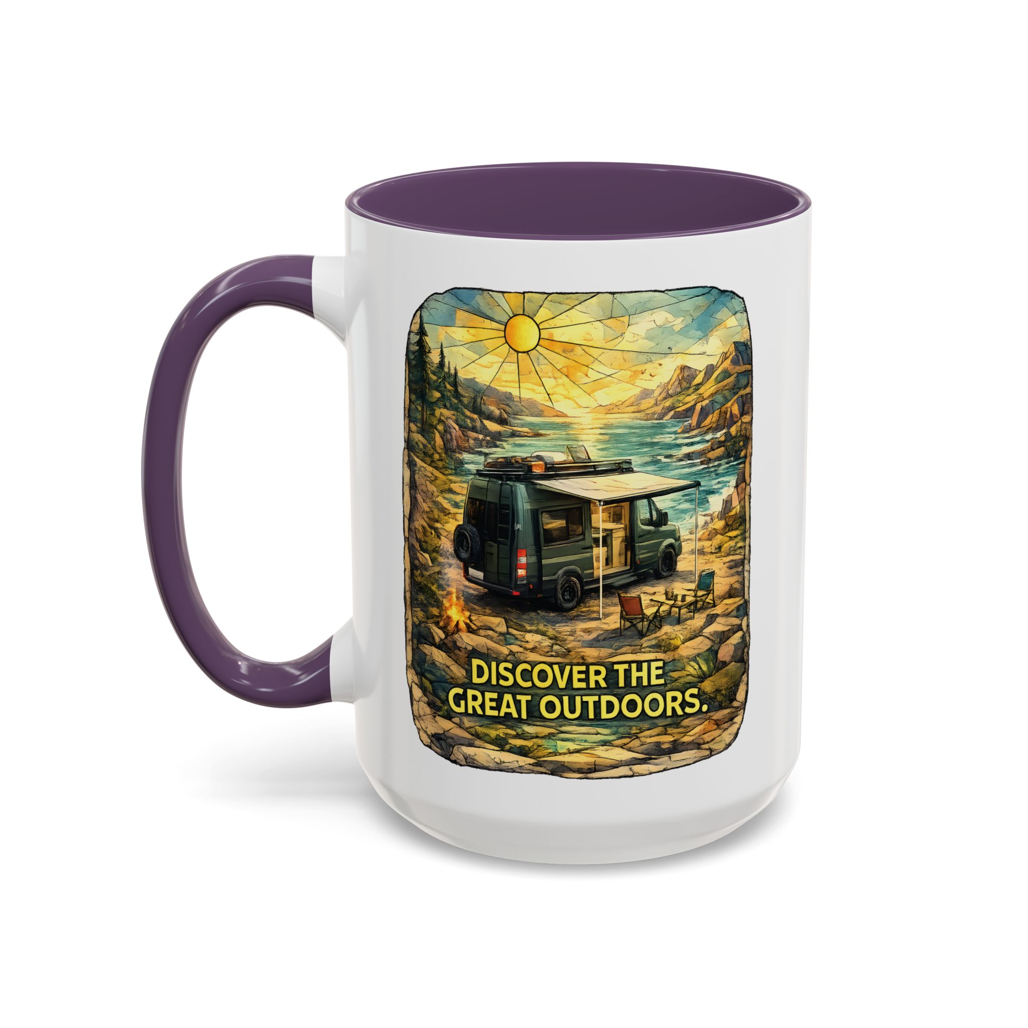 Accent Coffee Mug (11, 15oz) — "Discover The Great Outdoors" Design Cubic-Line