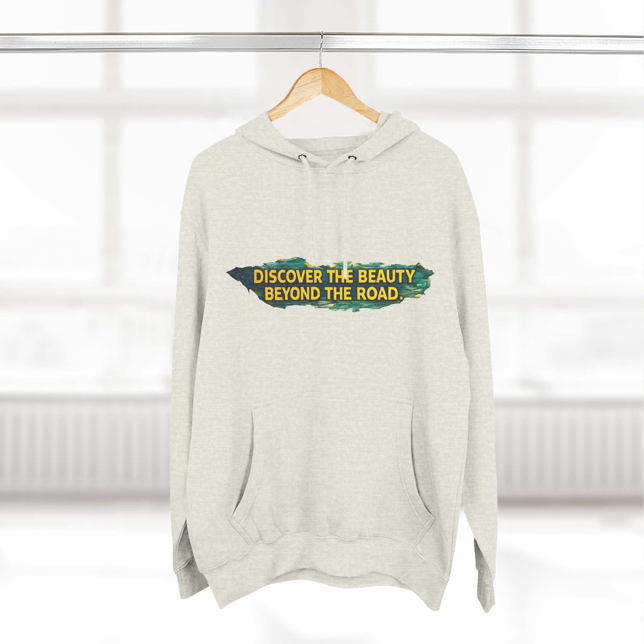 Three-Panel Fleece Hoodie - "Discover The Bieuty Beyond The Road" Design Cubic-Line